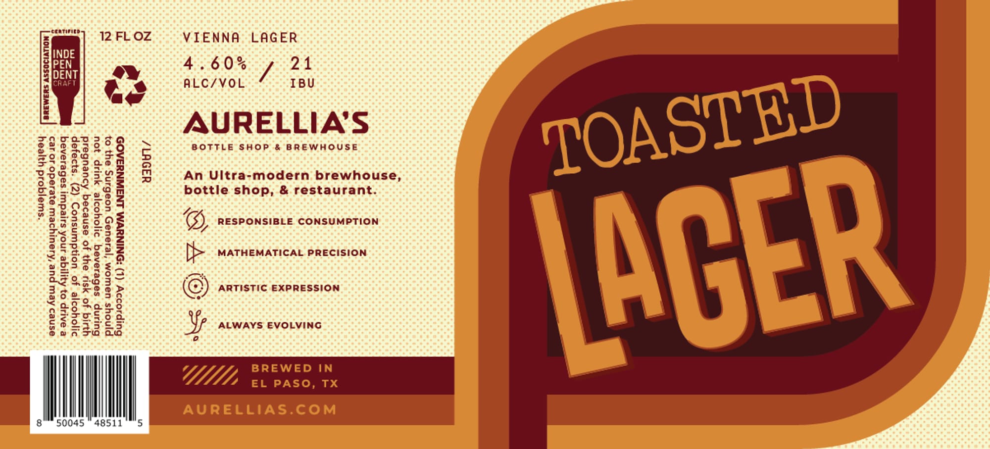 Toasted Lager by Aurellias Brew & Bottlehouse - beer label