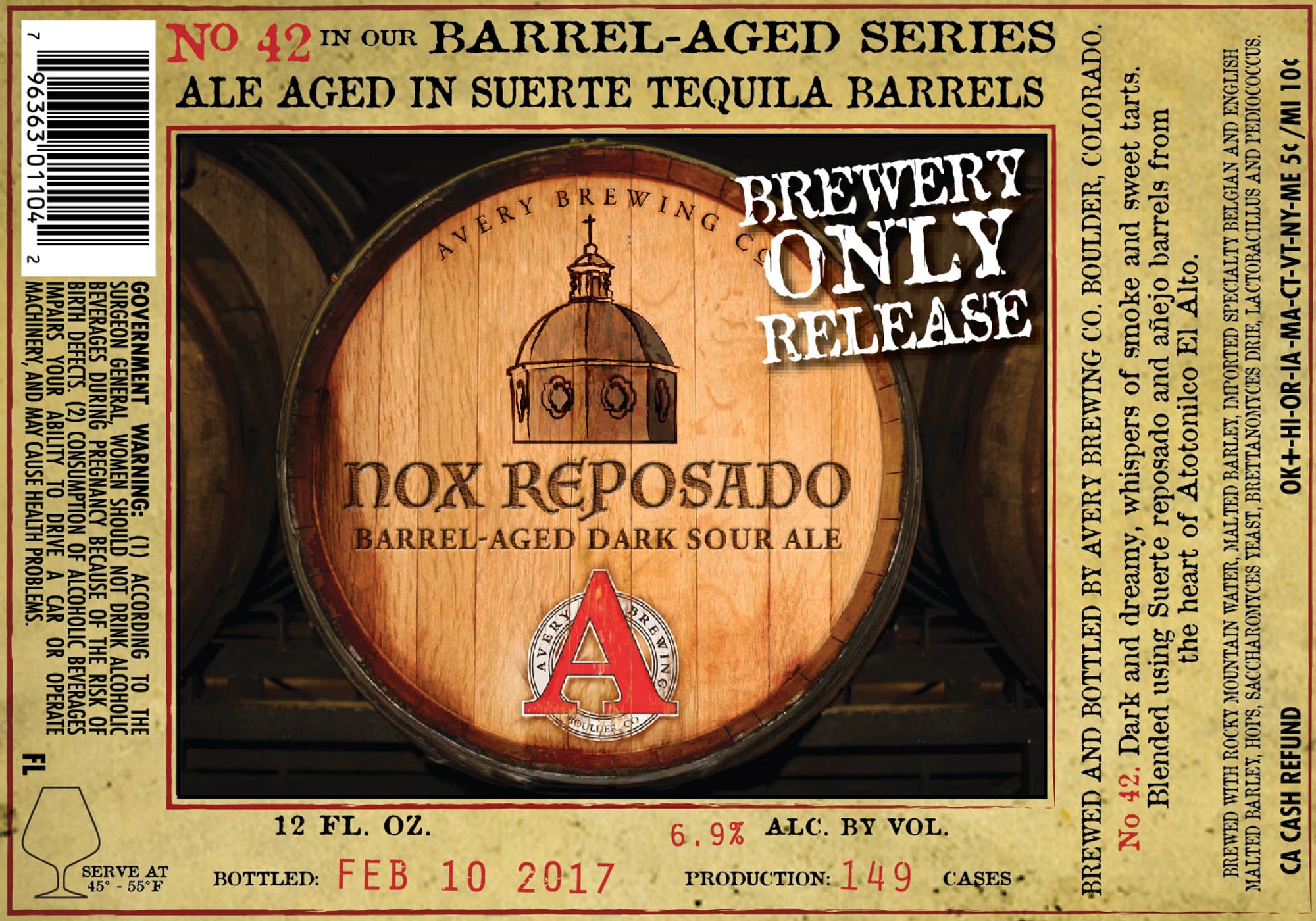 Nox Reposado by Avery Brewing - beer label
