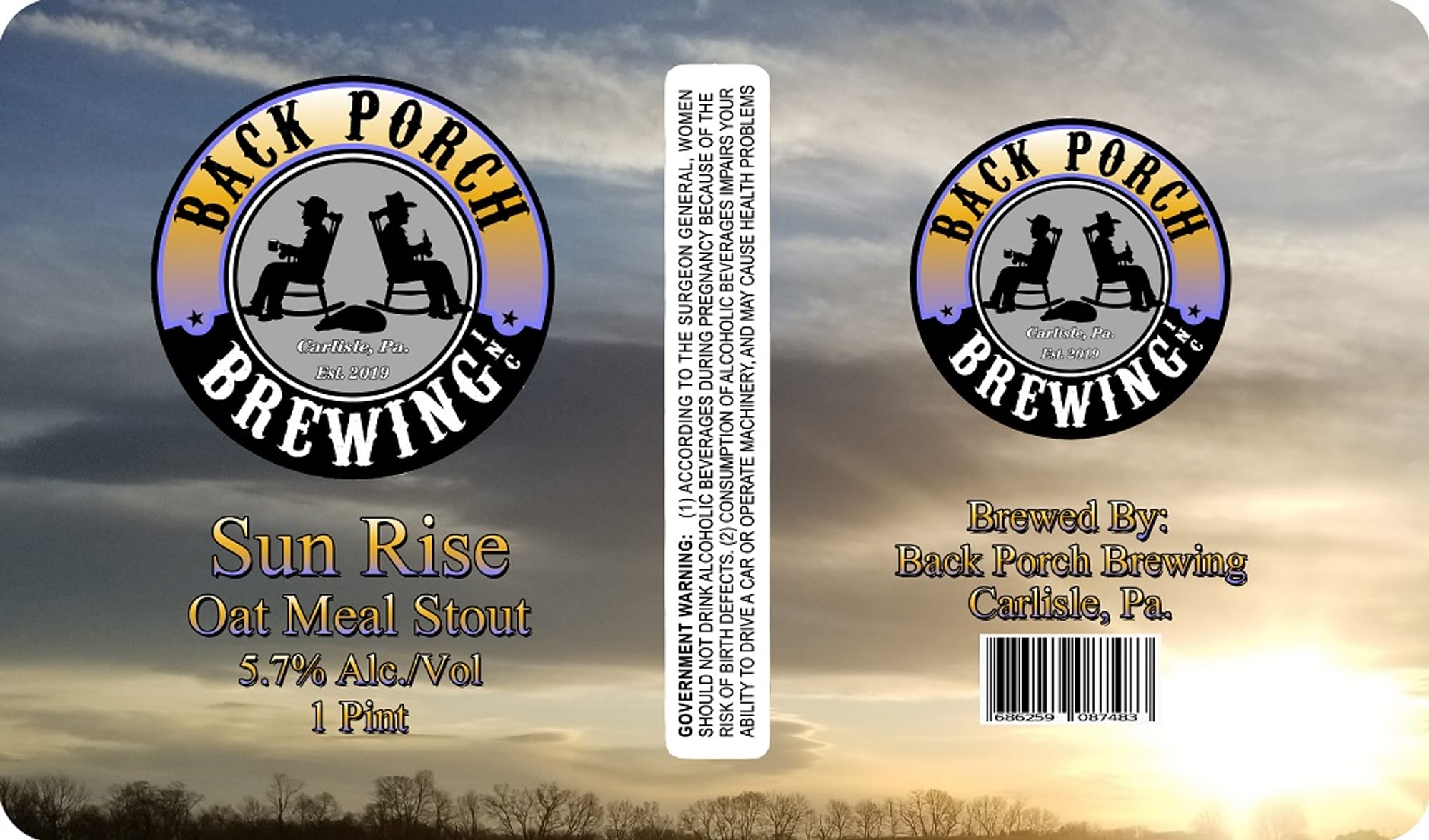 Sun Rise Oatmeal Stout by Back Porch Brewing - beer label