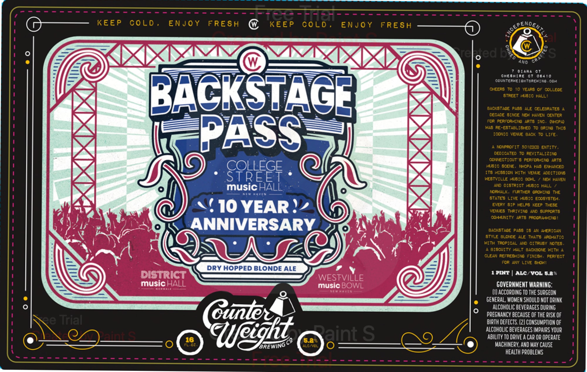 Backstage Pass by Counter Weight Brewing Co. - beer label