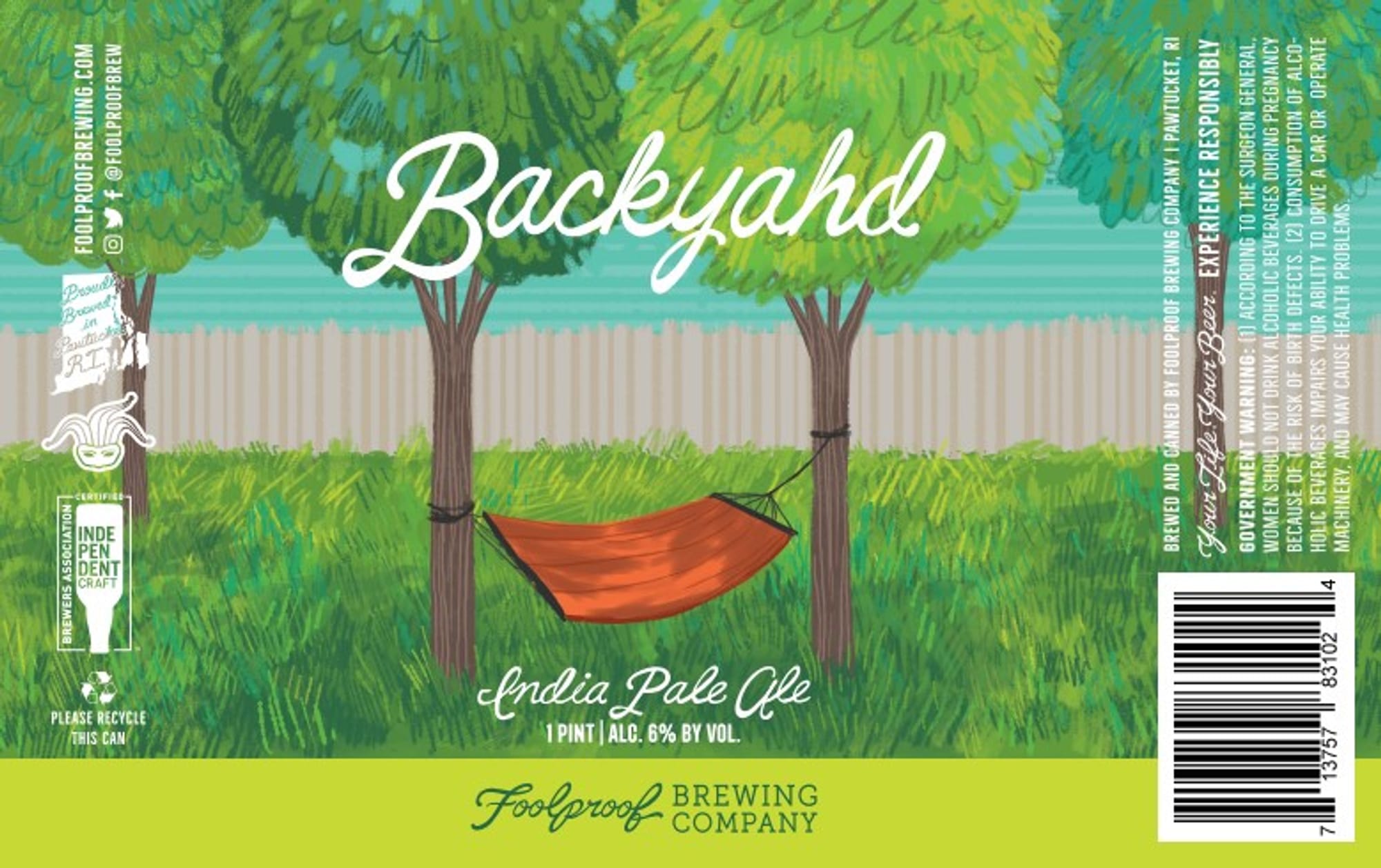 Backyard India Pale Ale by Foolproof Brewing Company - beer label