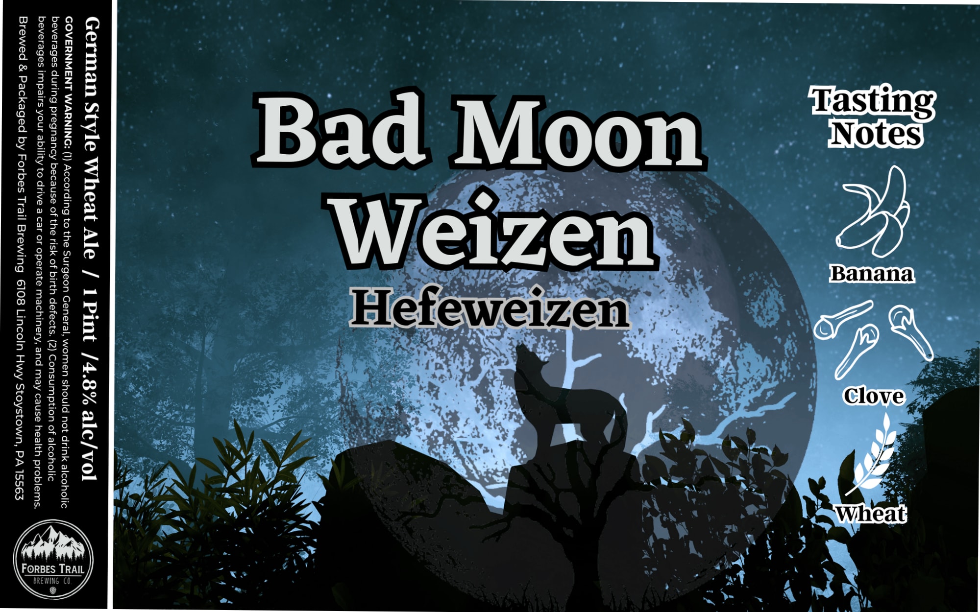 Bad Moon Hefeweizen by Forbes Trail Brewing - beer label