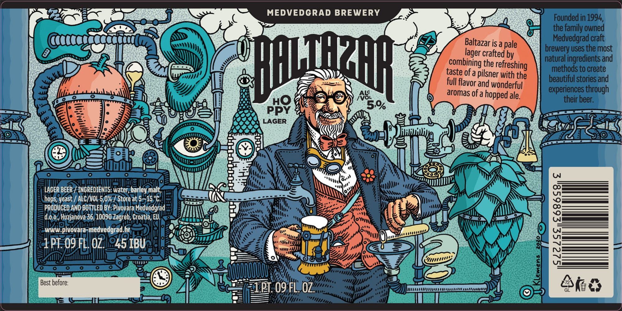 Baltazar Hoppy Lager by Medvedgrad Brewery - beer label