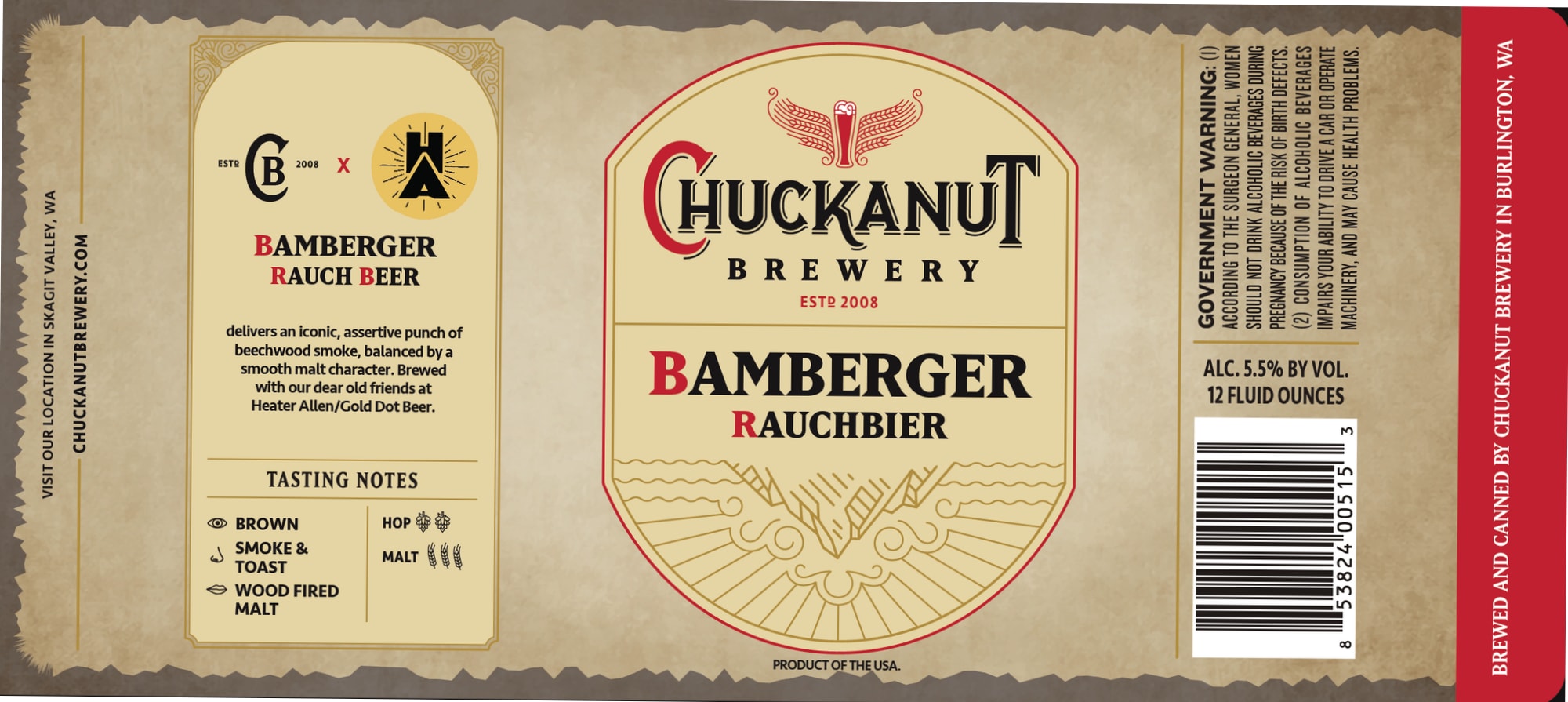 Bamberger Rauchbier by Chuckanut Brewery - beer label