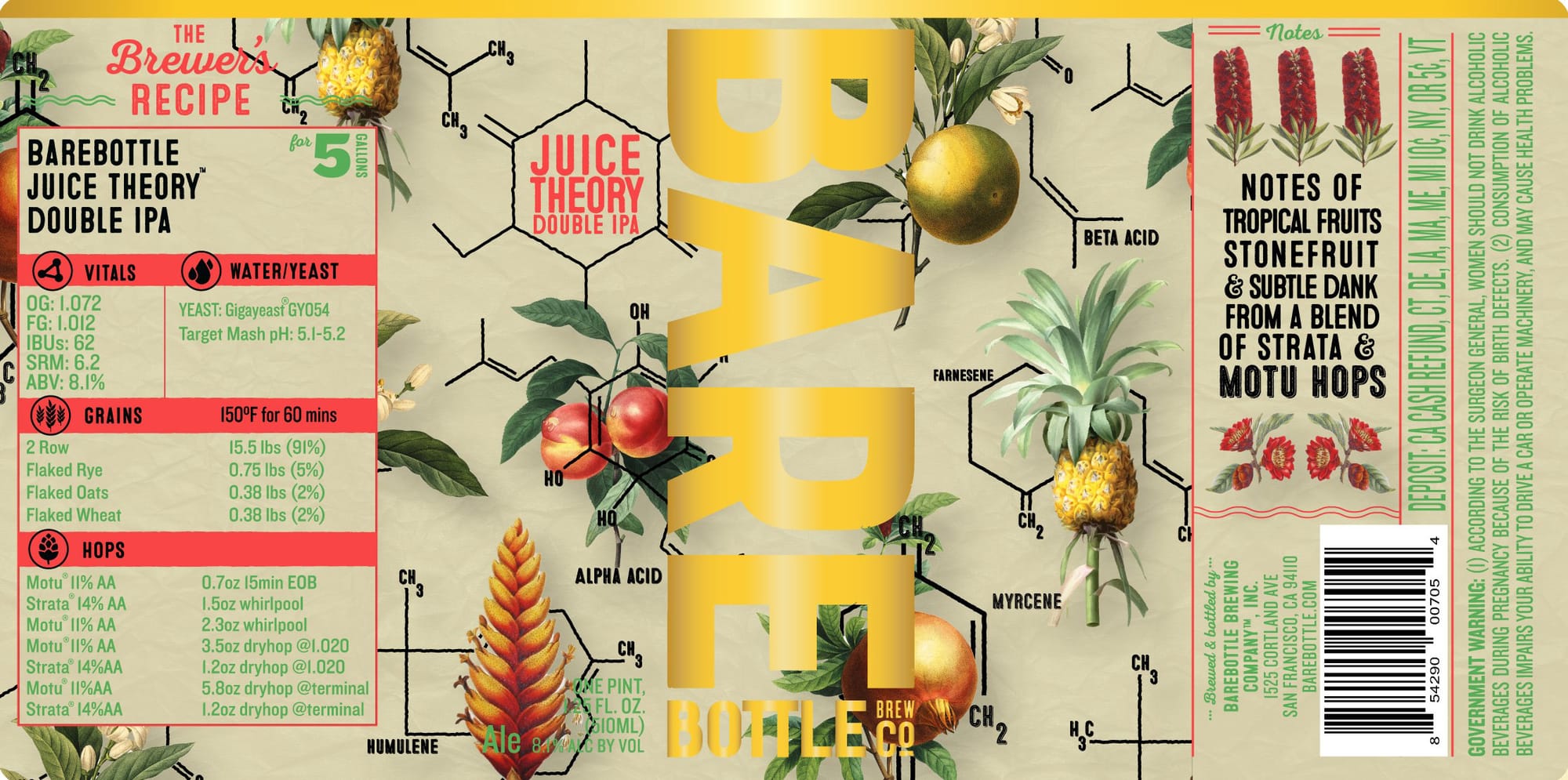 Juice Theory Double IPA by Barebottle Brew Co. - beer label