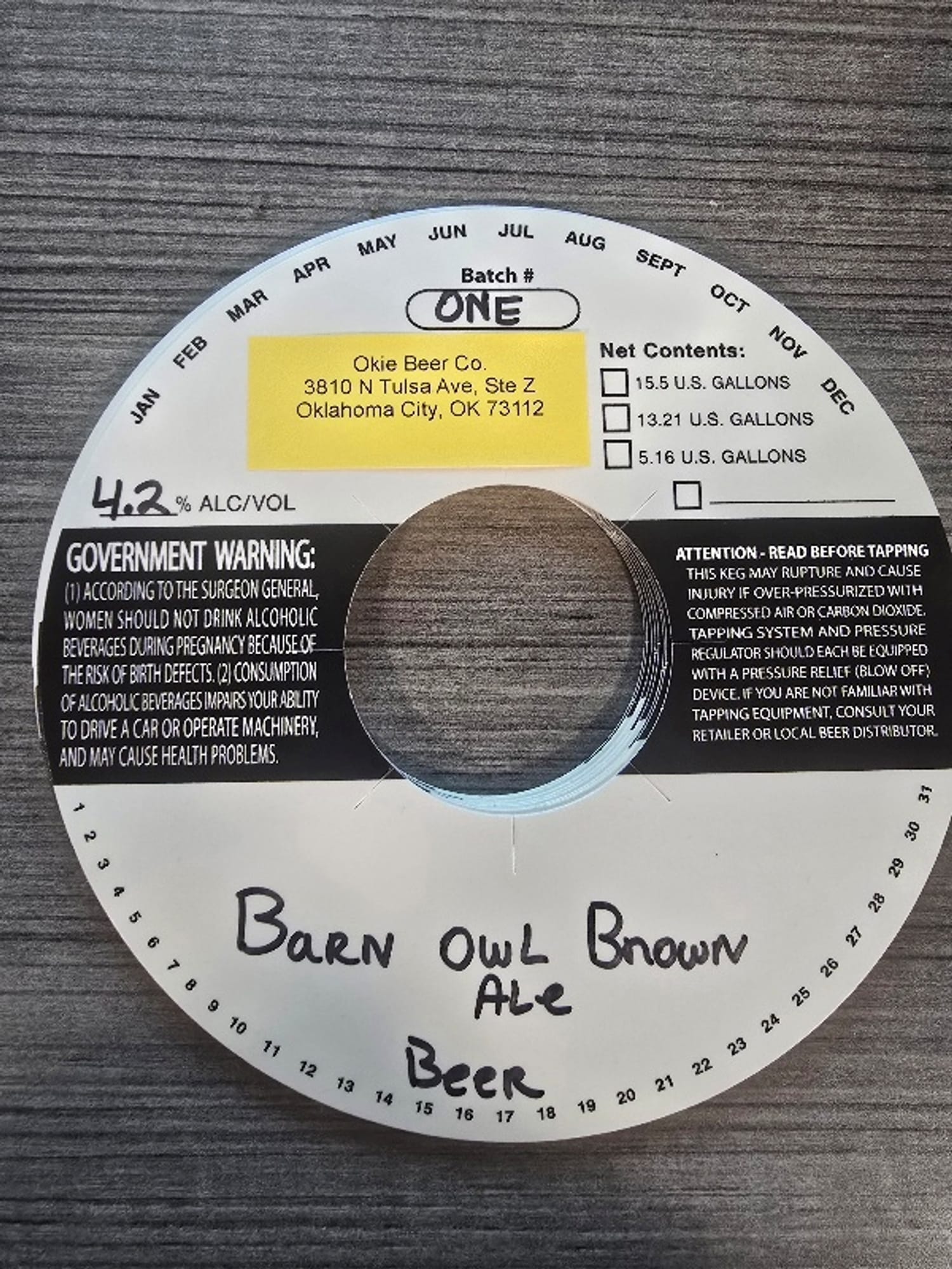 Barn Owl Brown Ale by Okie Beer Co. - beer label