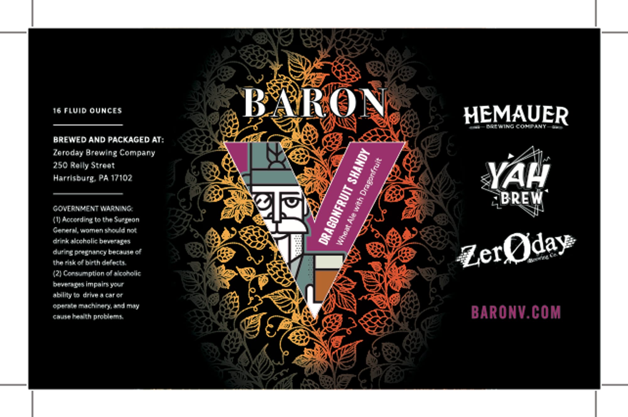 Baron Hemauer Dragonfruit Shandy by Zeroday Brewing Company - beer label