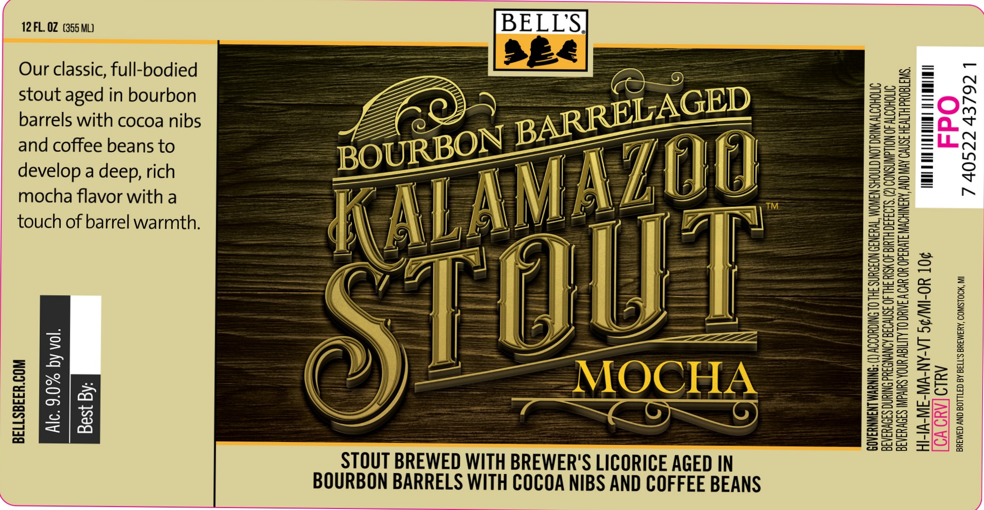 Barrel Aged Kalamazoo Stout by Bell's Brewery - beer label