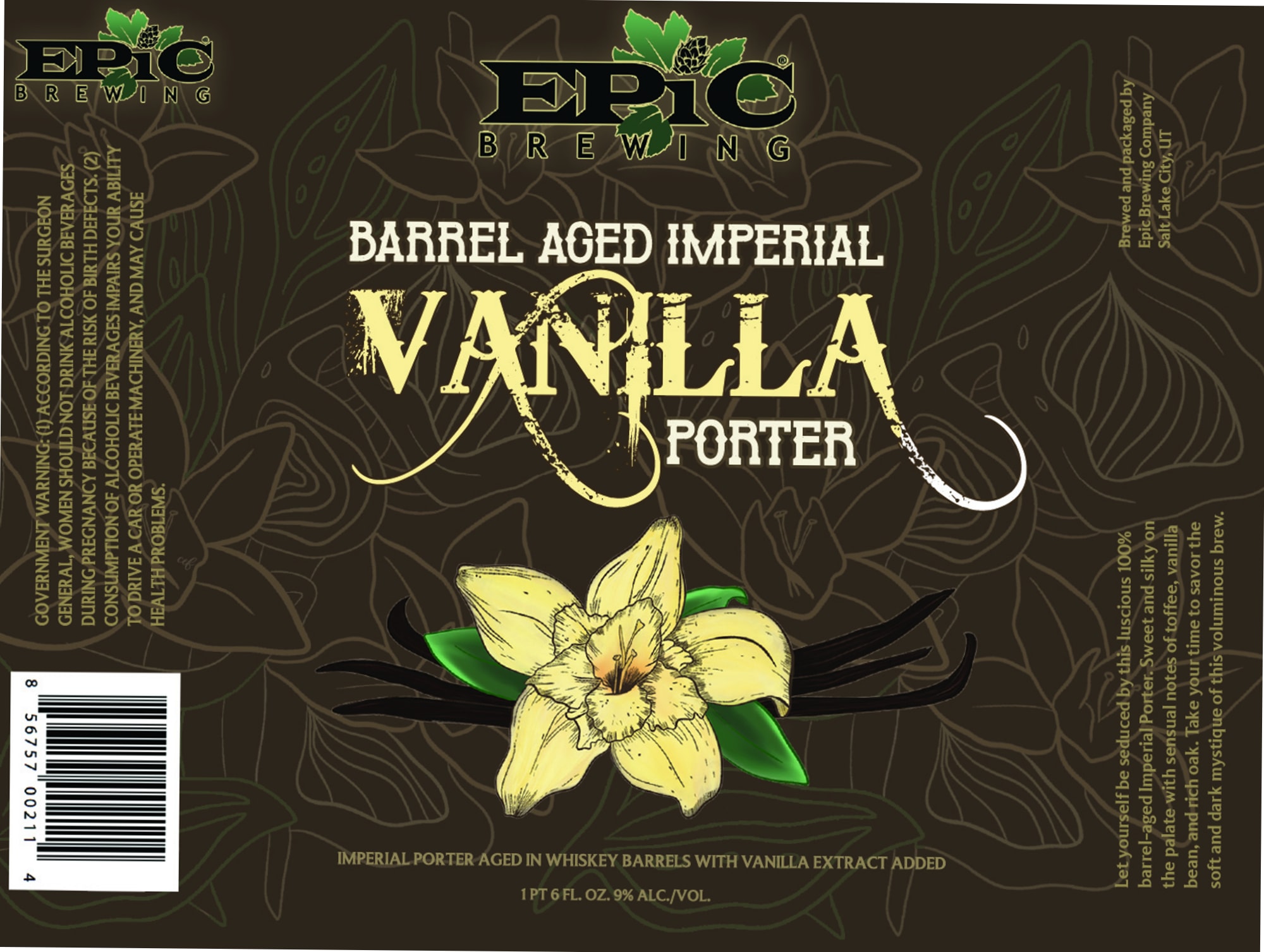 Barrel Aged Vanilla Porter by Epic Brewing - beer label