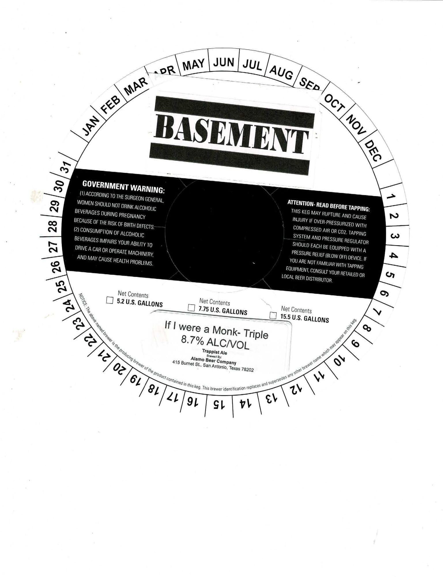 Basement by Alamo Beer Company - beer label