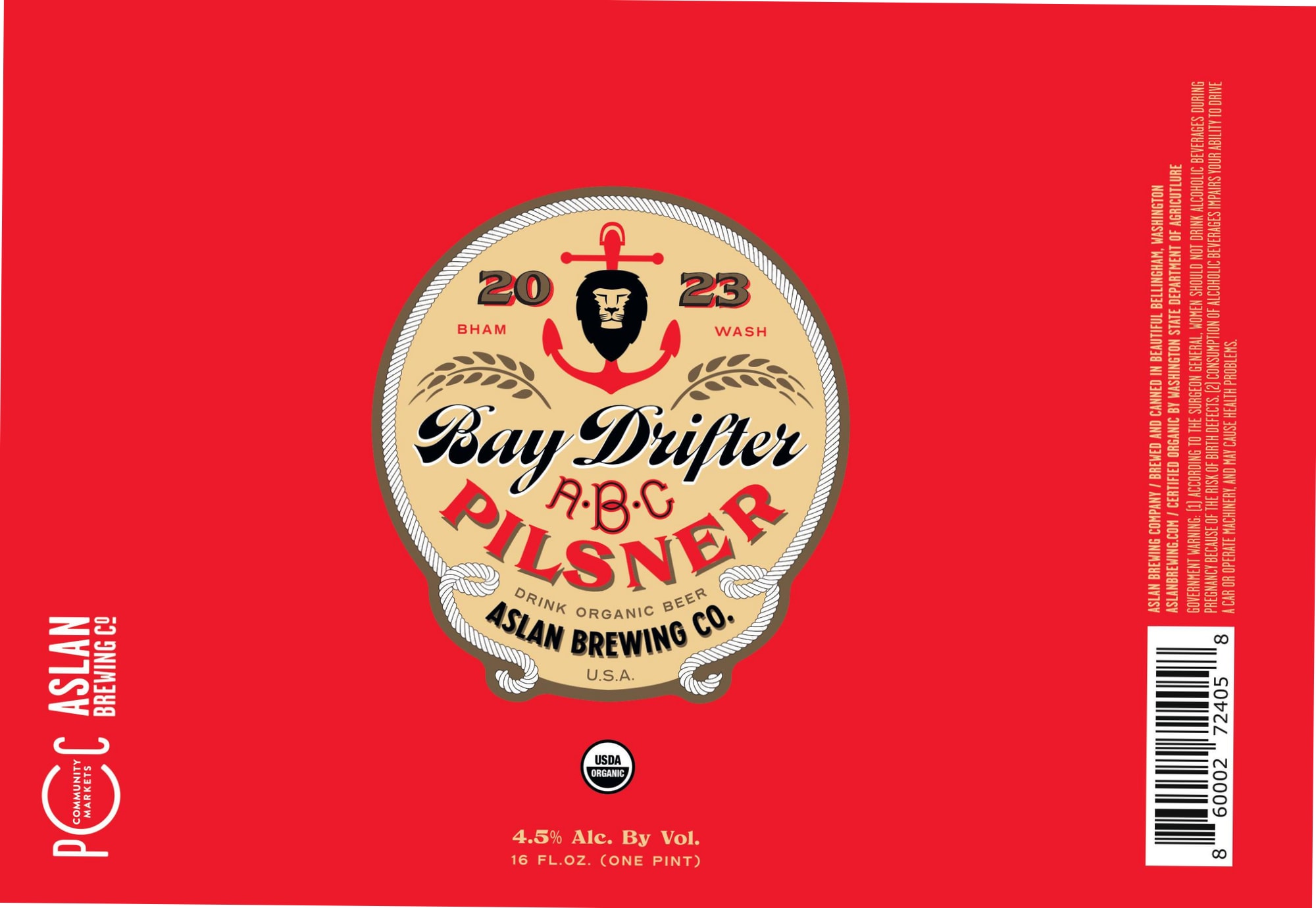 Bay Drifter Pilsner by Aslan Brewing Co. - beer label