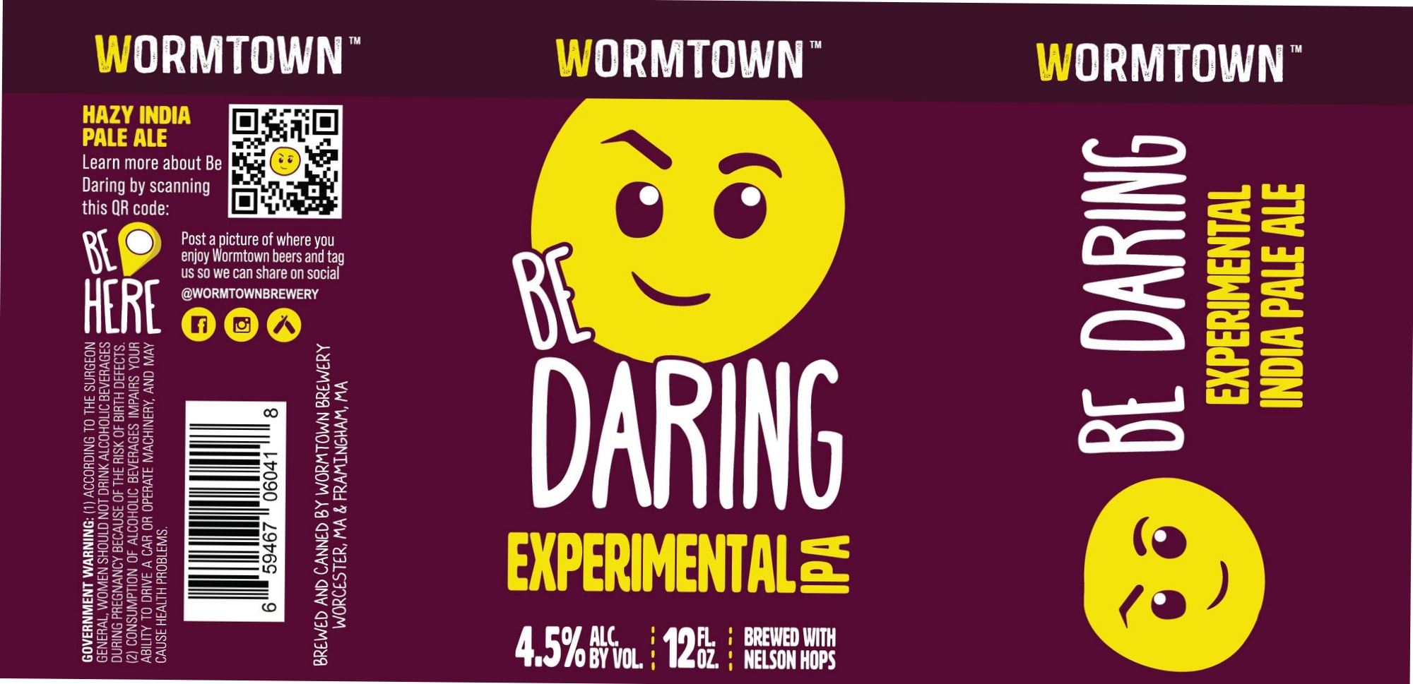 Be Daring Experimental IPA by Wormtown Brewery - beer label