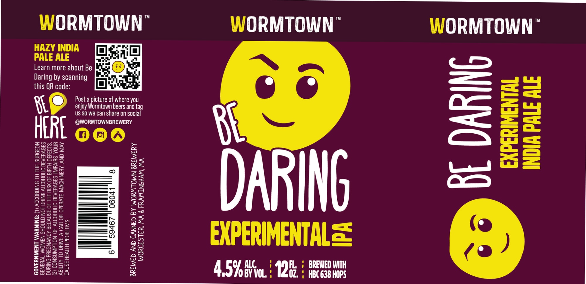 Be Daring Experimental IPA by Wormtown Brewery - beer label