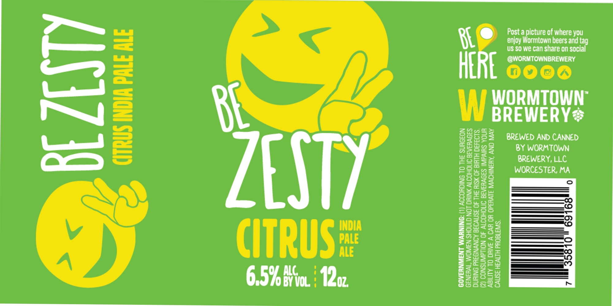 Be Zesty by Wormtown Brewery - beer label
