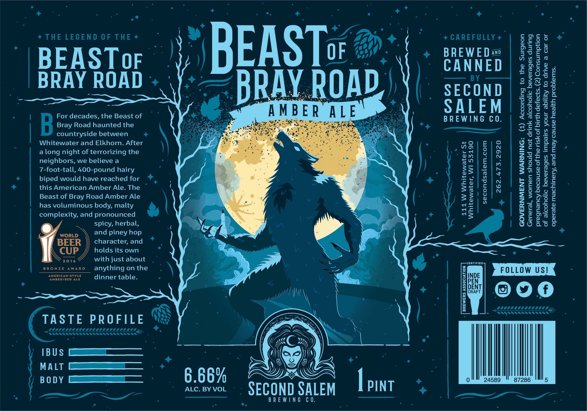 Beast of Bray Road Amber Ale by Second Salem Brewing Co. - beer label
