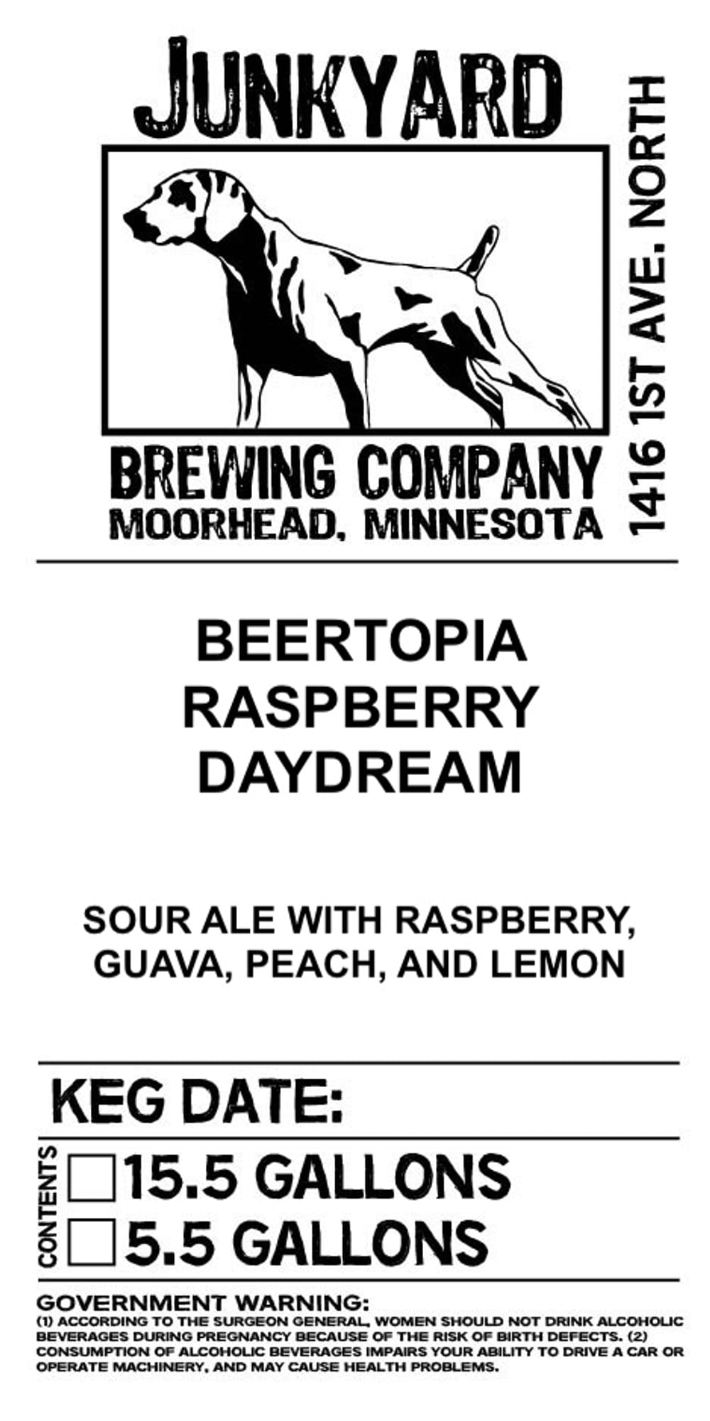 Beertopia Raspberry Daydream by Junkyard Brewing Company - beer label