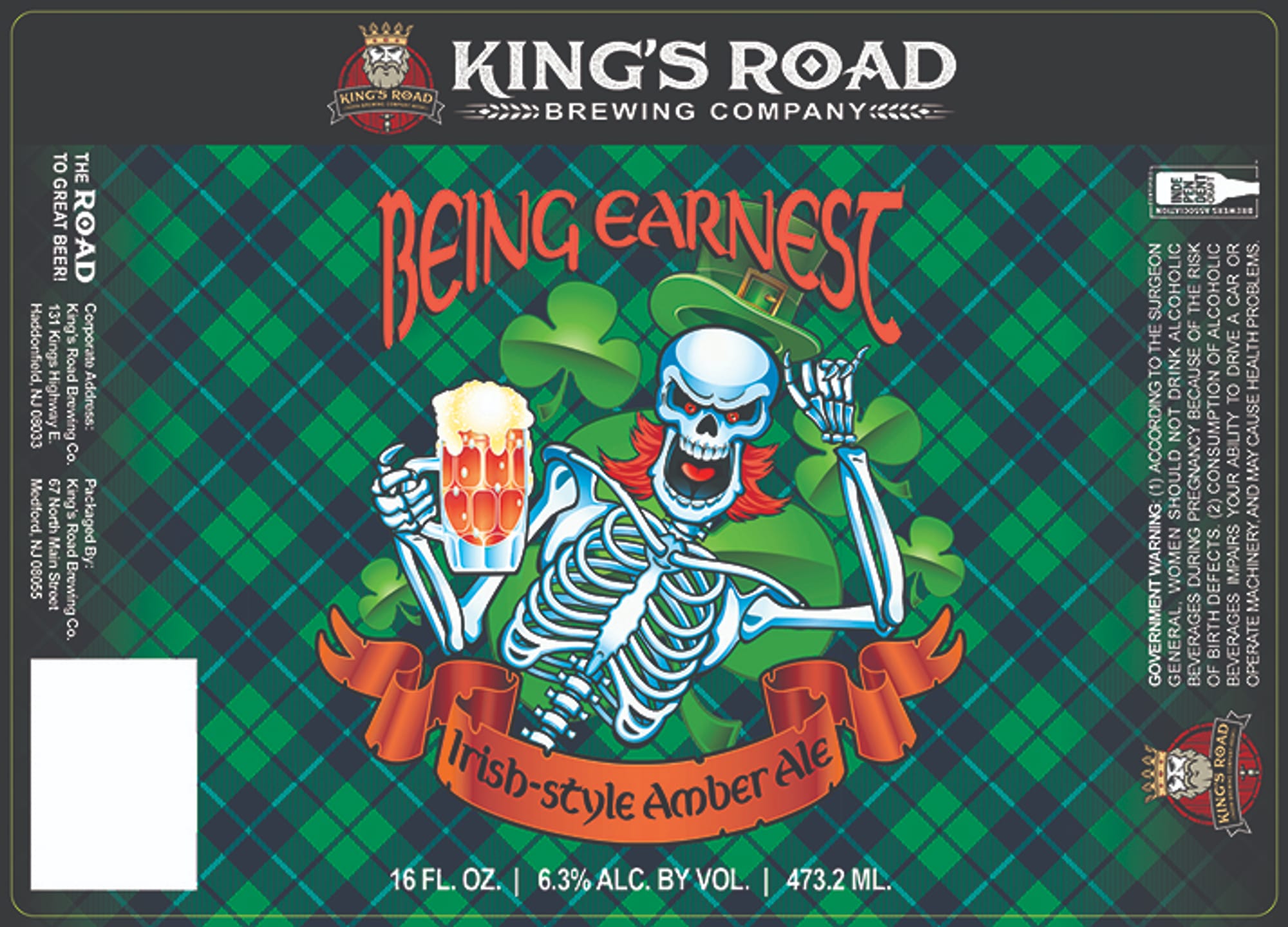 Being Earnest by King’s Road Brewing Company - beer label