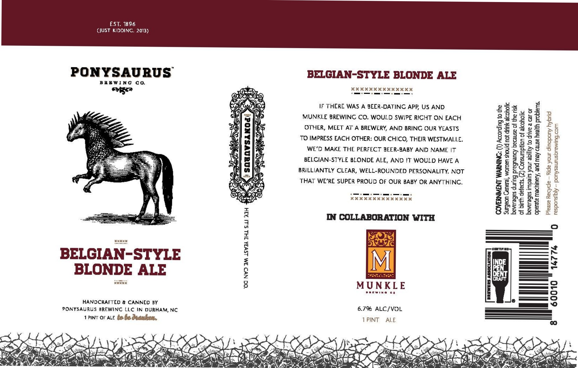 Belgian-Style Blonde Ale by Ponysaurus Brewing Co. - beer label