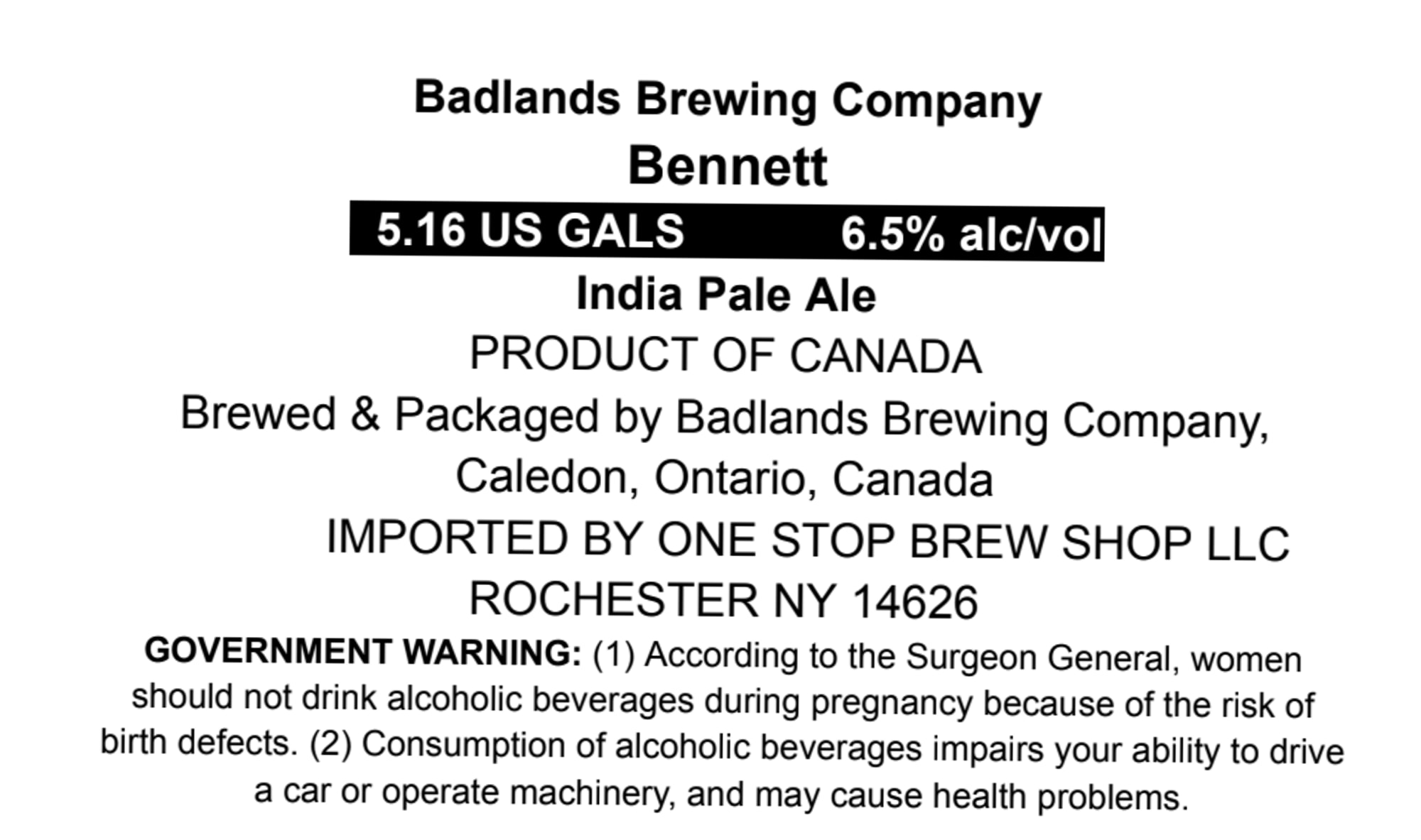 Bennett by Badlands Brewing Company - beer label