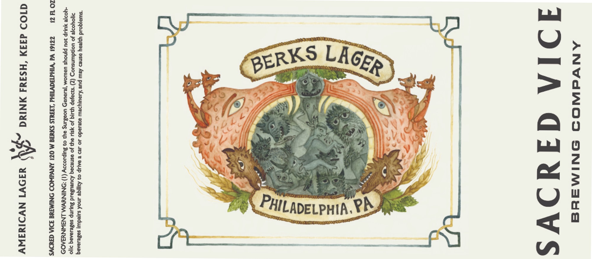 Berks Lager by Sacred Vice Brewing Company - beer label