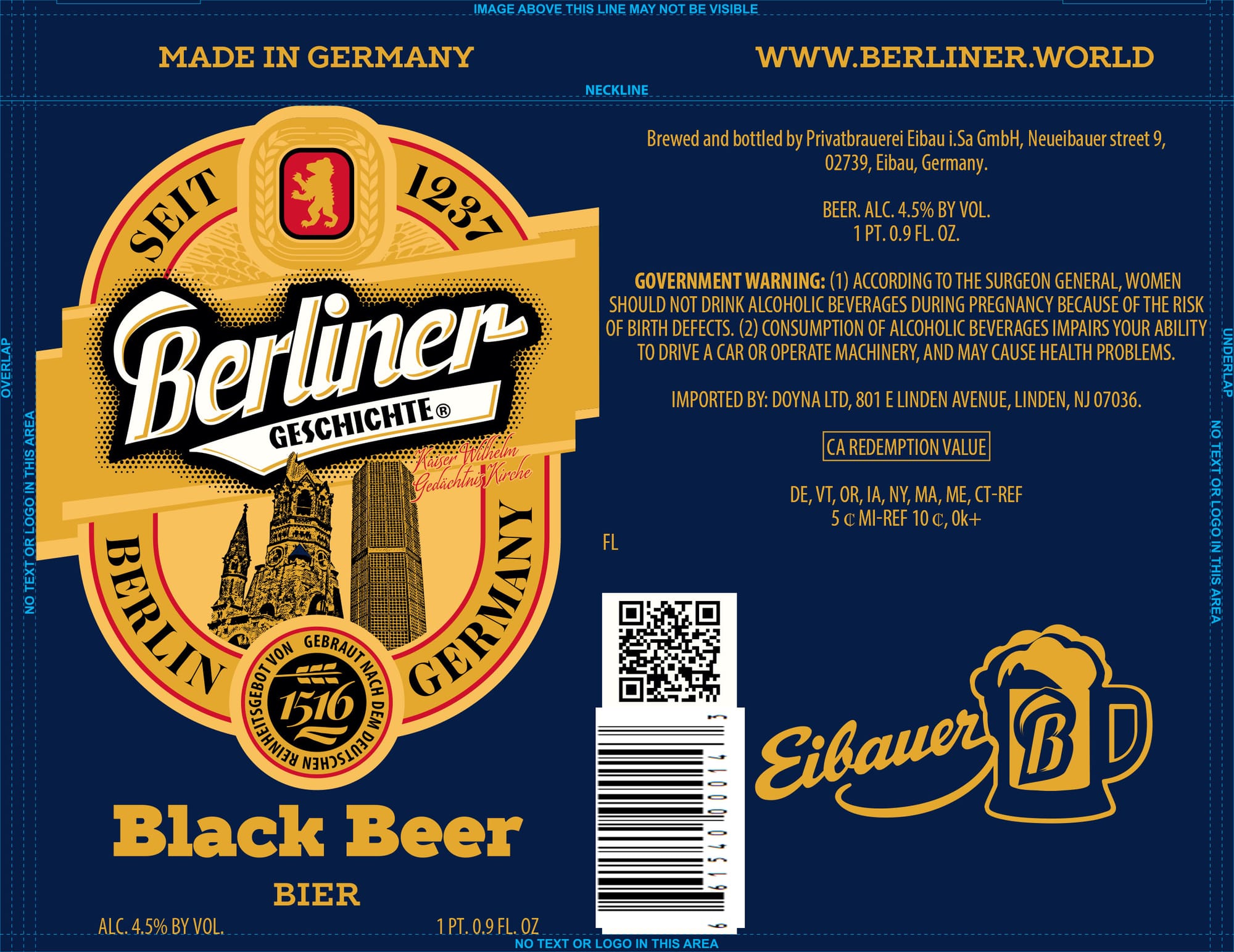 Berliner Geschichte Black Beer by Privatbrauerei Eibau i.Sa GmbH - beer label
