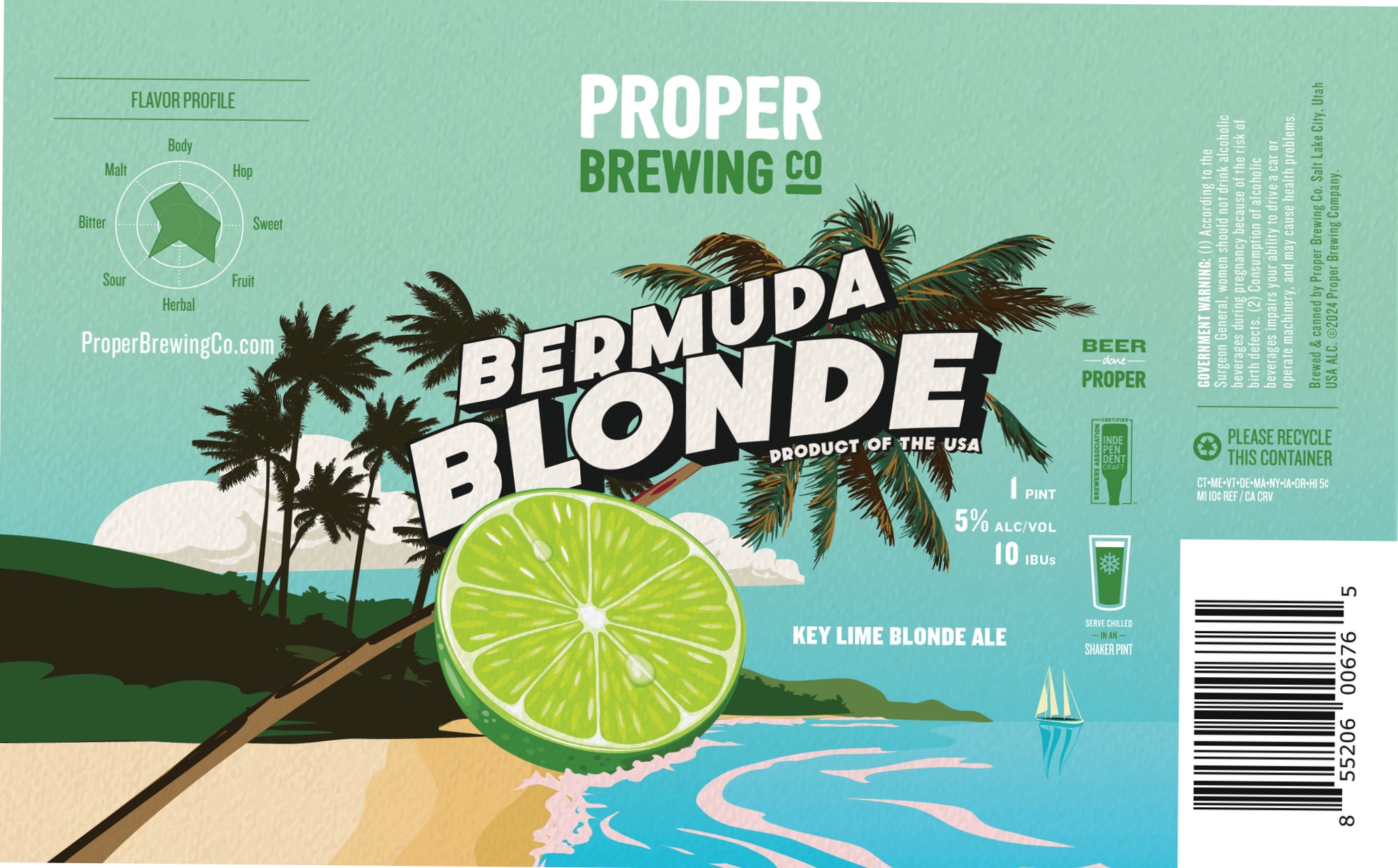 Bermuda Blonde by Proper Brewing Co. - beer label