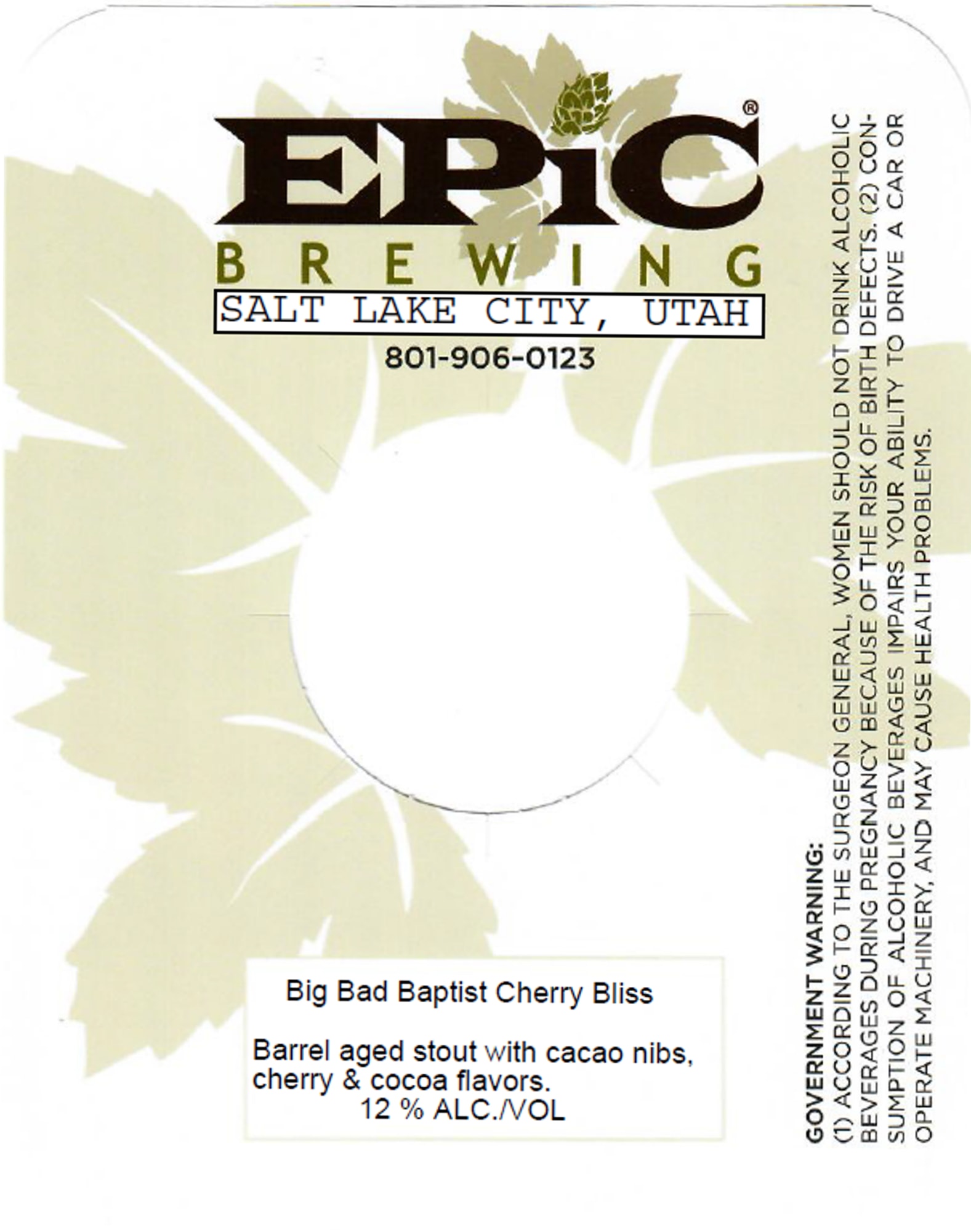 Big Bad Baptist Cherry Bliss by Epic Brewing - beer label