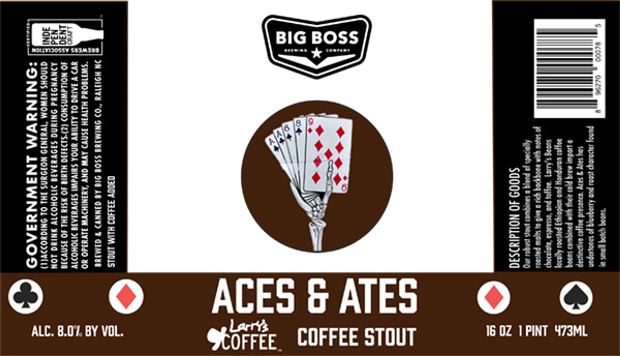 Aces & Ates Coffee Stout by Big Boss Brewing Company - beer label