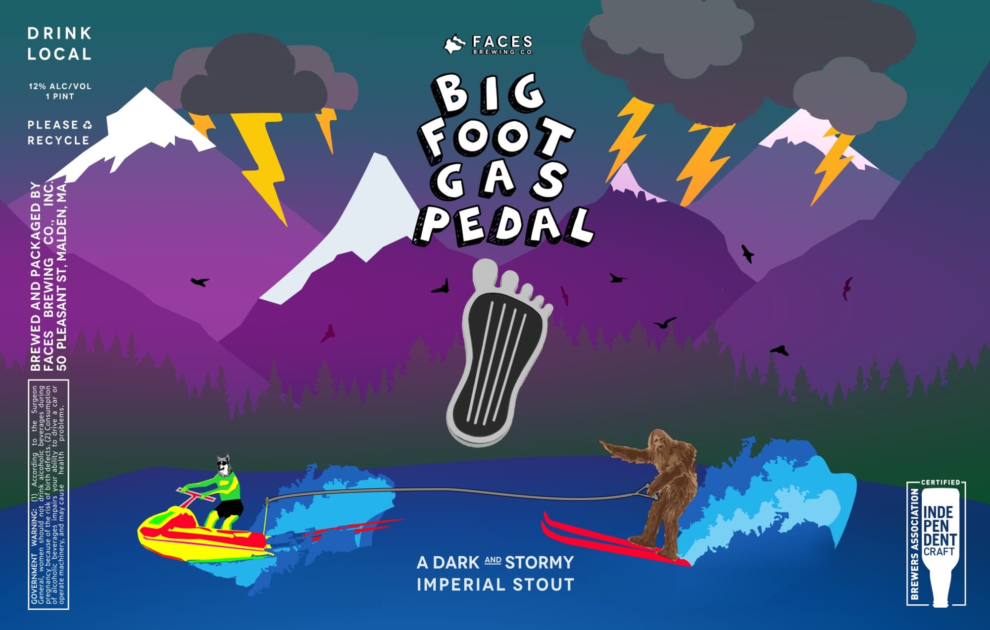 Big Foot Gas Pedal by Faces Brewing Co. - beer label