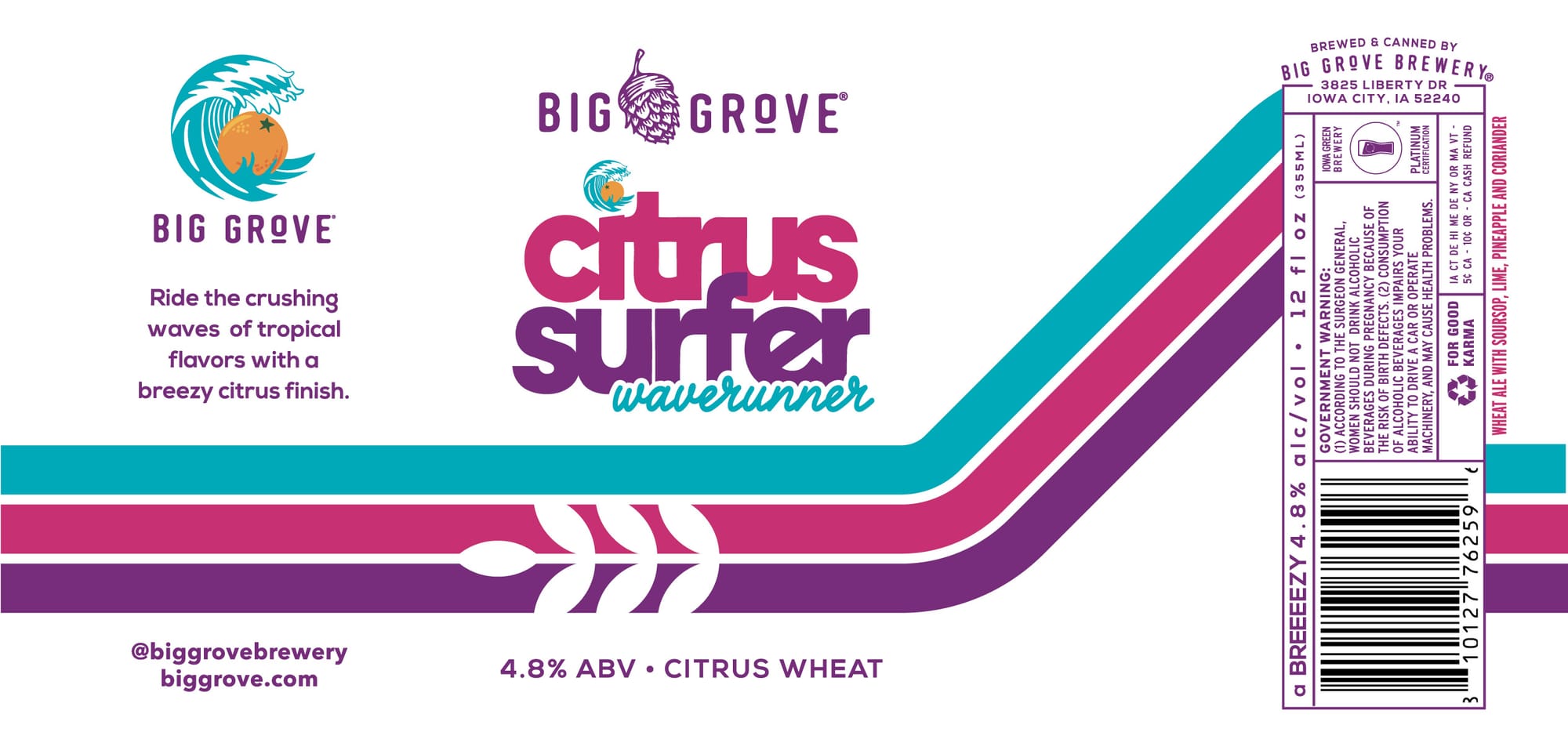 Citrus Surfer Waverunner by Big Grove Brewery - beer label