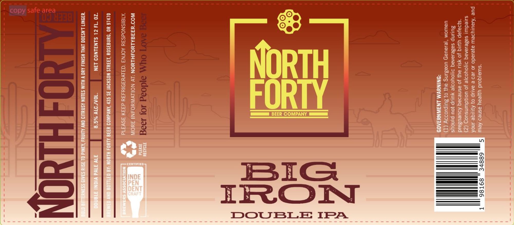 Big Iron Double IPA by North Forty Beer Company - beer label