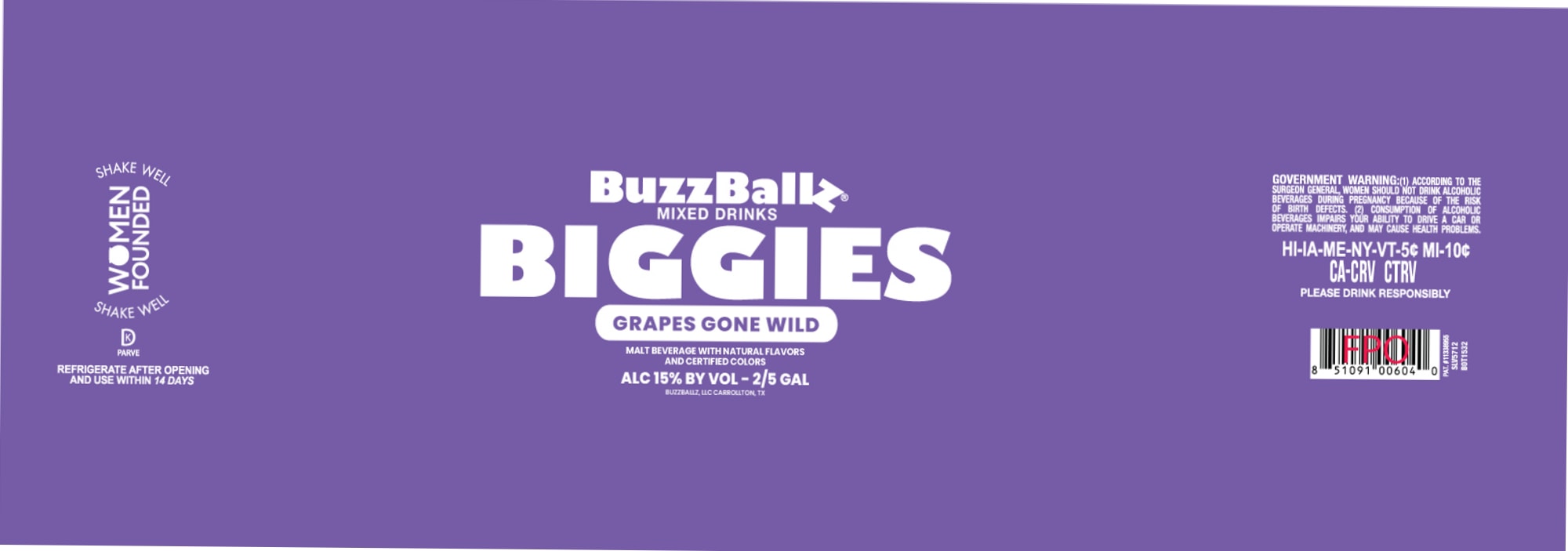 Biggies Grapes Gone Wild by BuzzBallz LLC - beer label