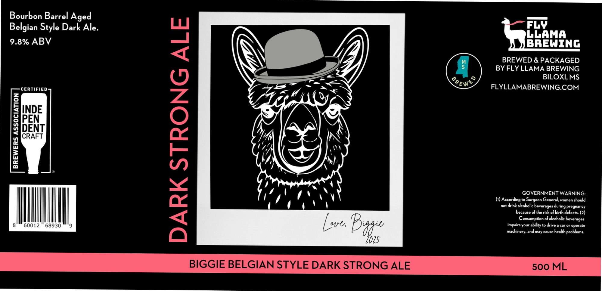 Biggiew Belgian Style Dark Strong Ale by Fly Llama Brewing - beer label