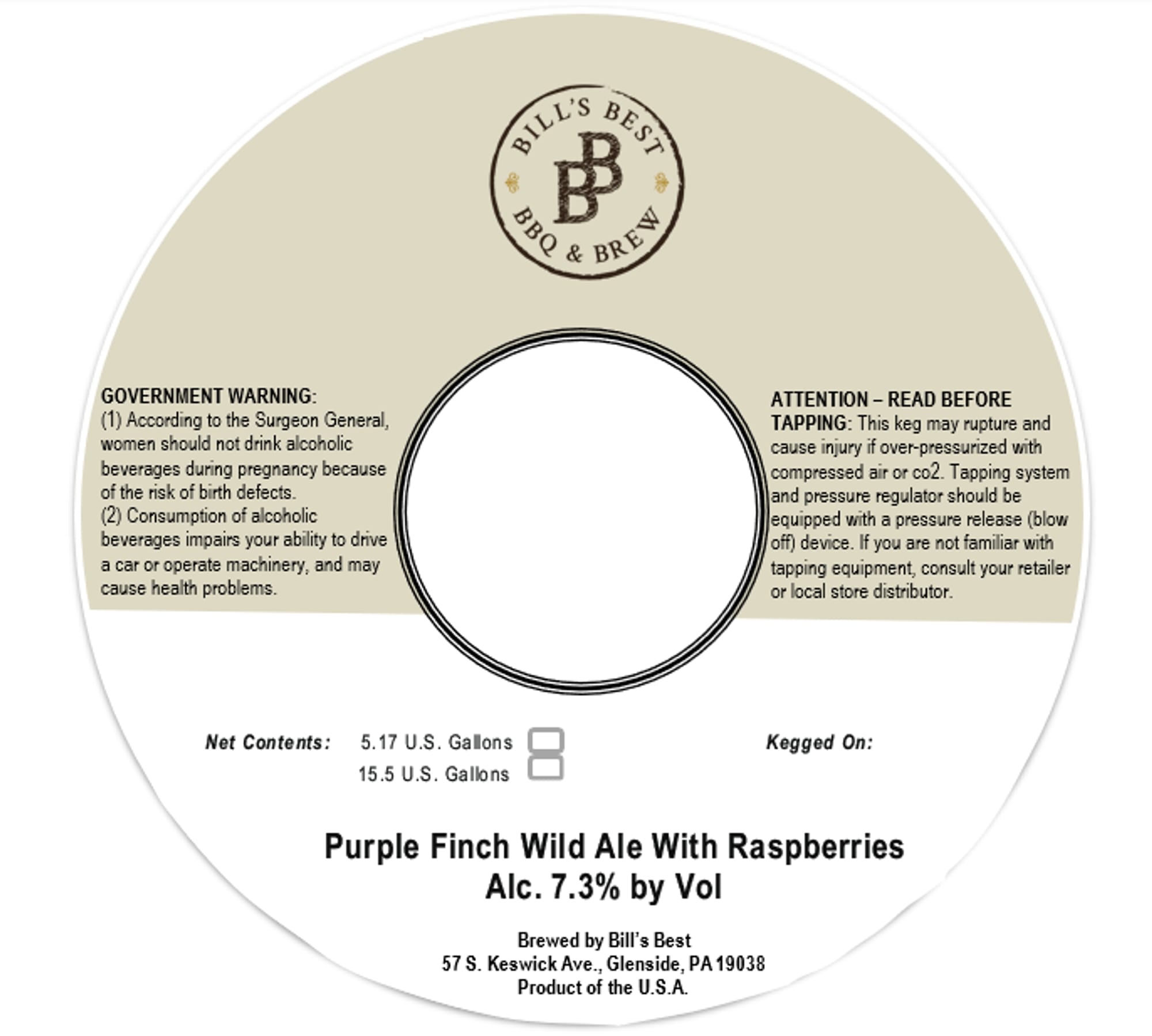 Purple Finch Wild Ale With Raspberries by Bill's Best - beer label