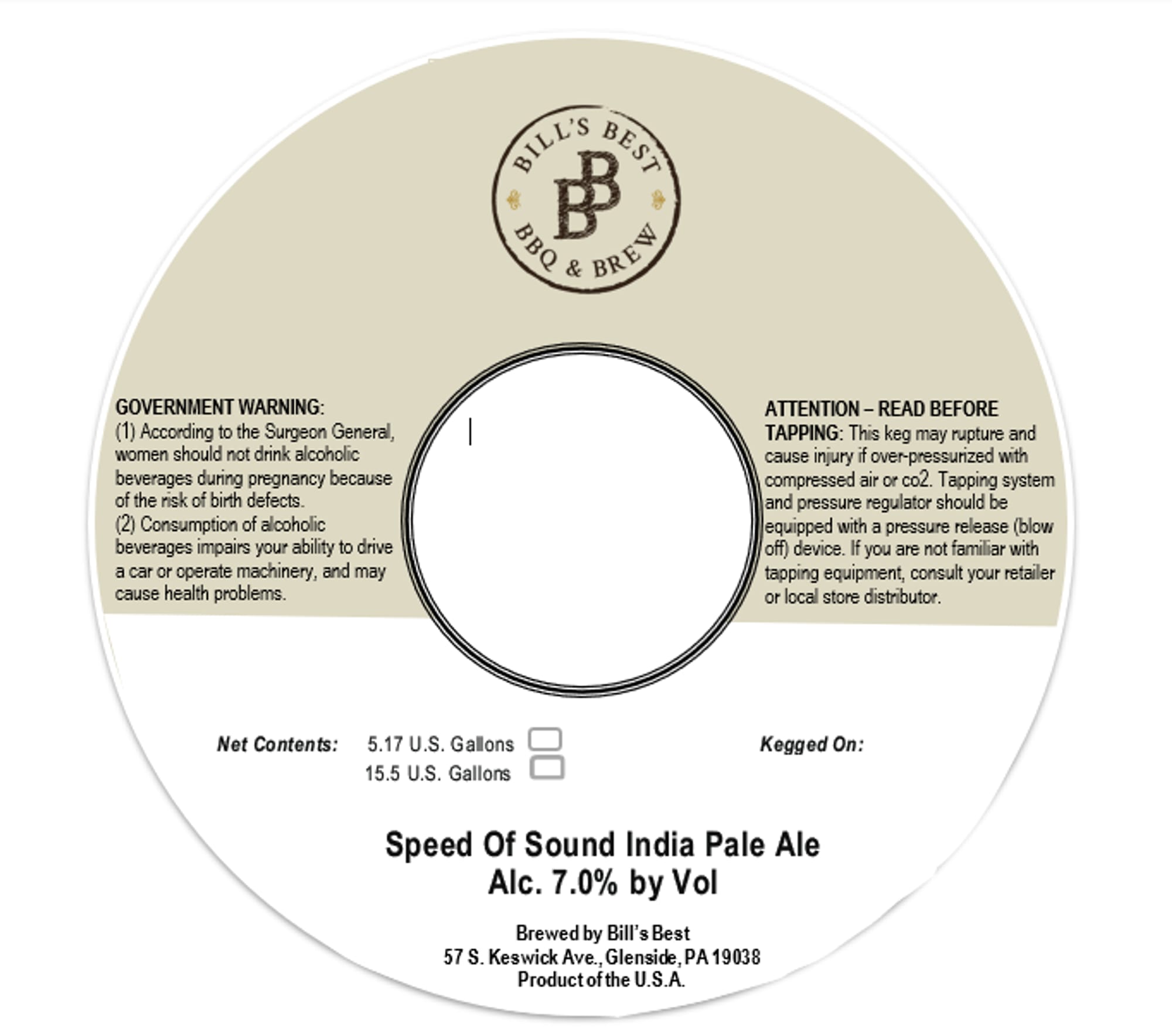 Speed Of Sound India Pale Ale by Bill’s Best BBQ & Brew - beer label