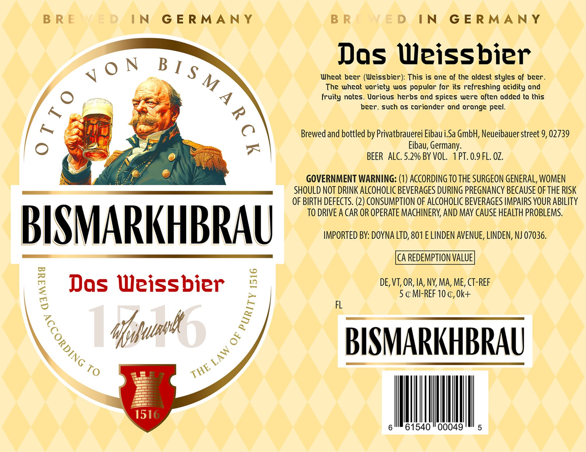 Bismarkhbrau Das Weissbier by Privatbrauerei Eibau - beer label