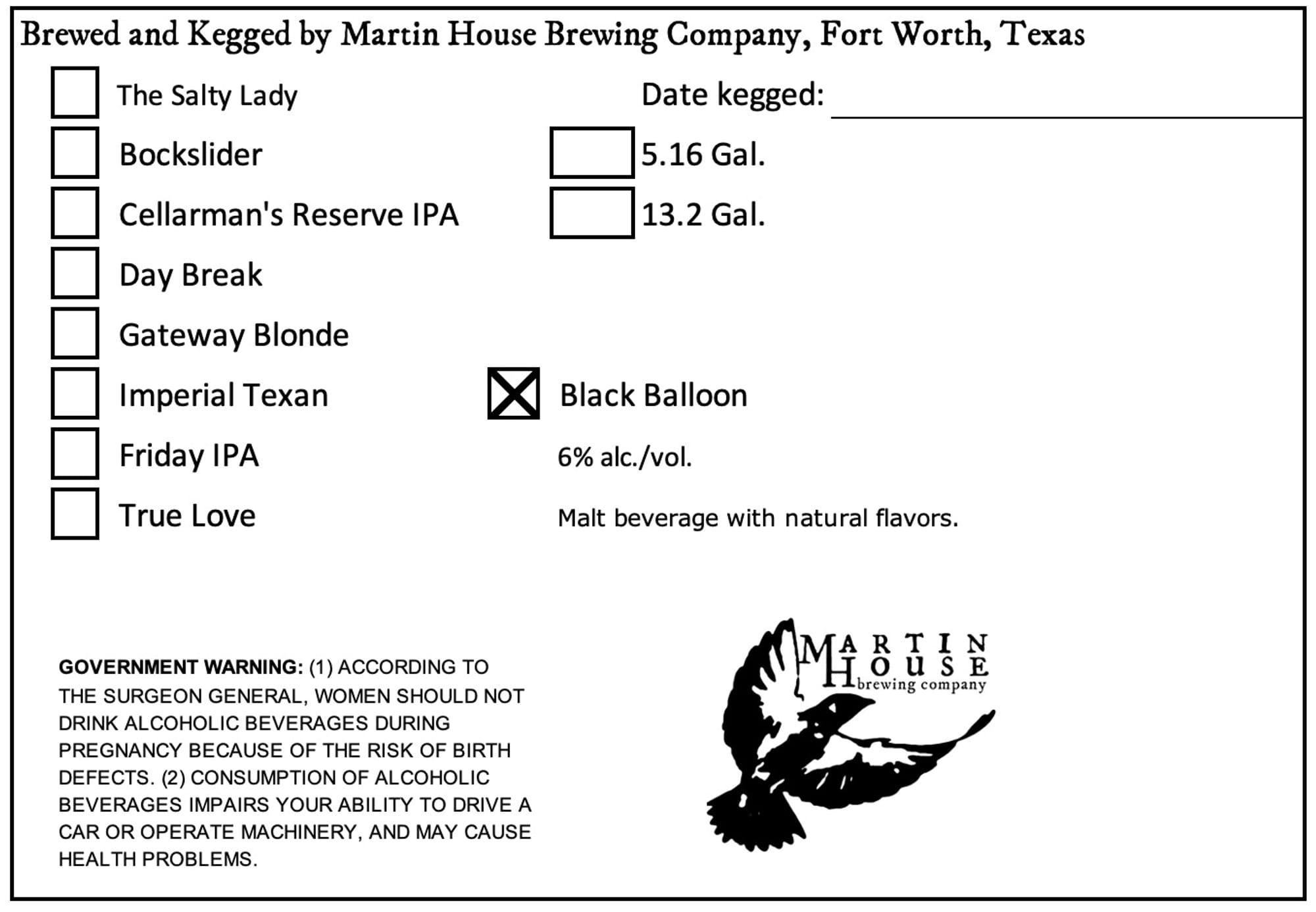 Black Balloon by Martin House Brewing Company - beer label
