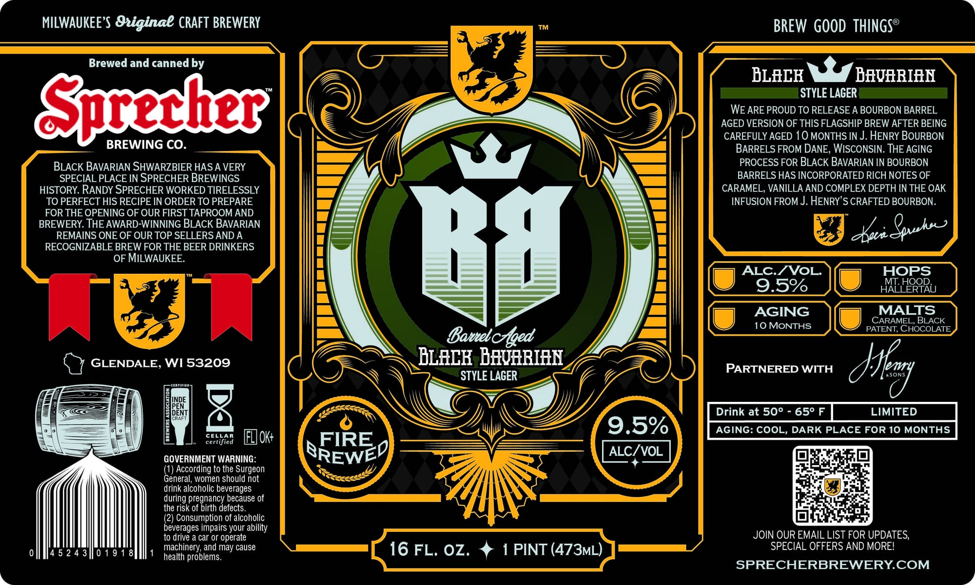 Black Bavarian Barrel Aged Style Lager by Sprecher Brewing Co. - beer label