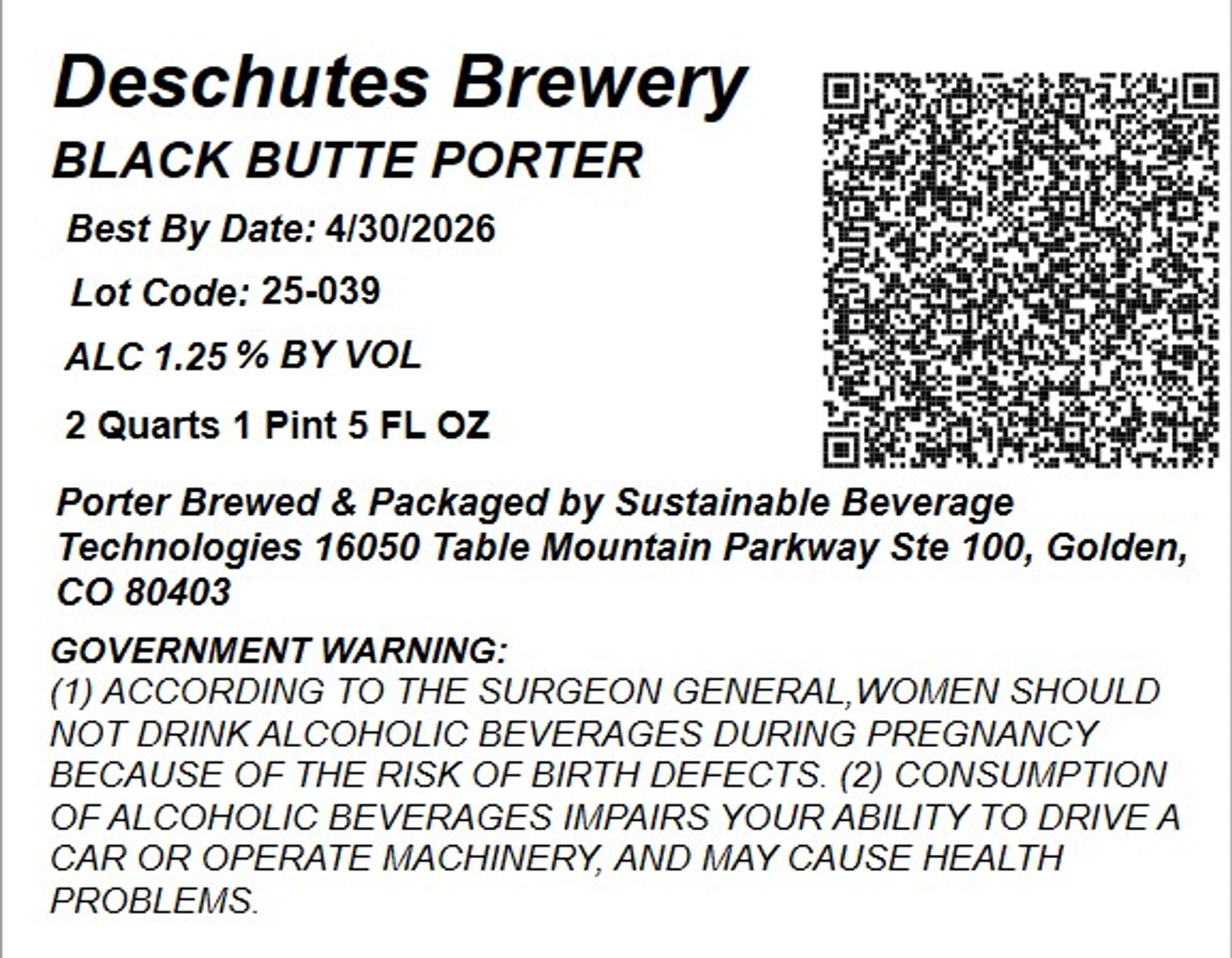 Black Butte Porter by Deschutes Brewery - beer label