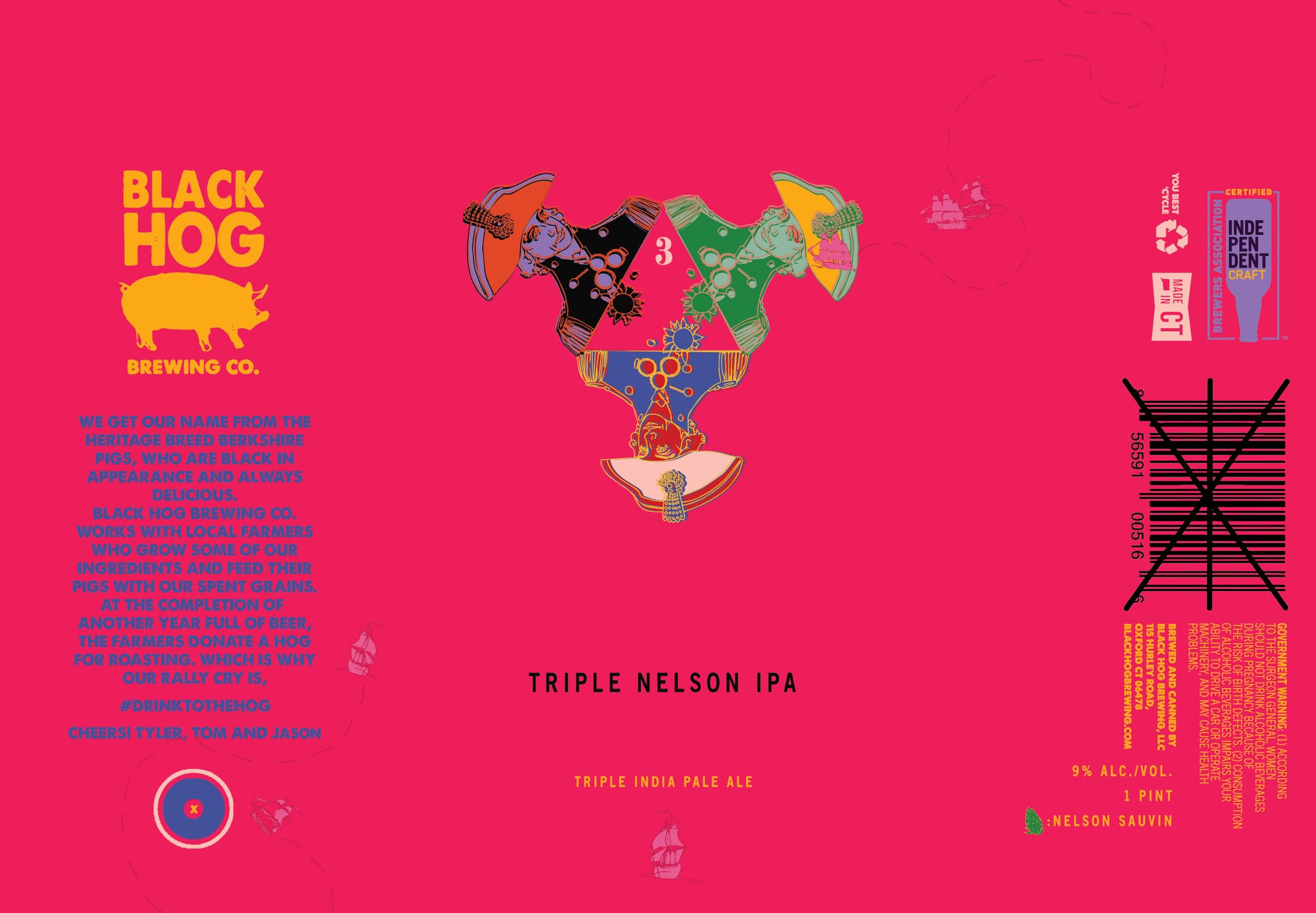 Triple Nelson IPA by Black Hog Brewing Co. - beer label