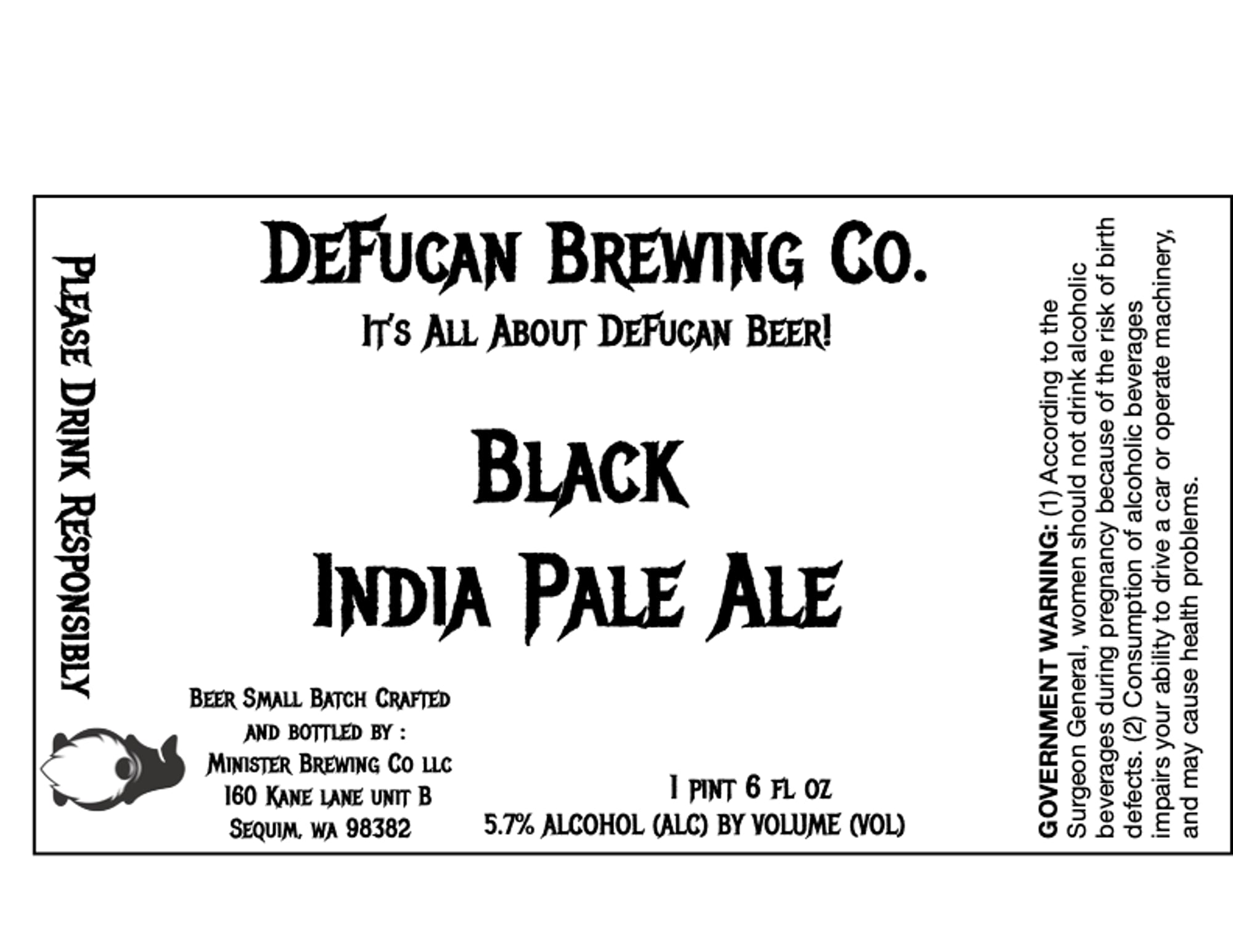 Black India Pale Ale by Defucan Brewing Co. - beer label