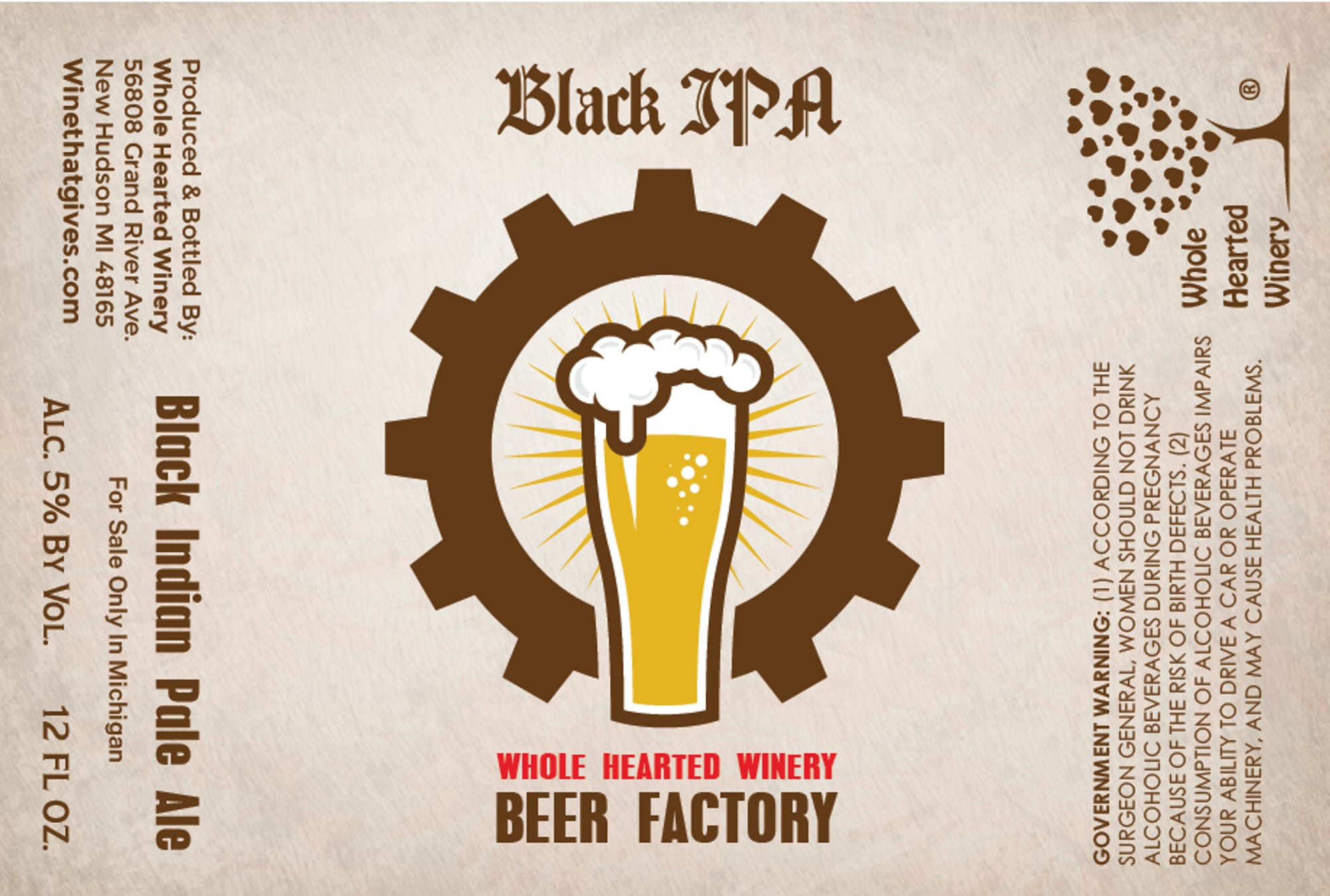 Black IPA by Whole Hearted Winery - beer label