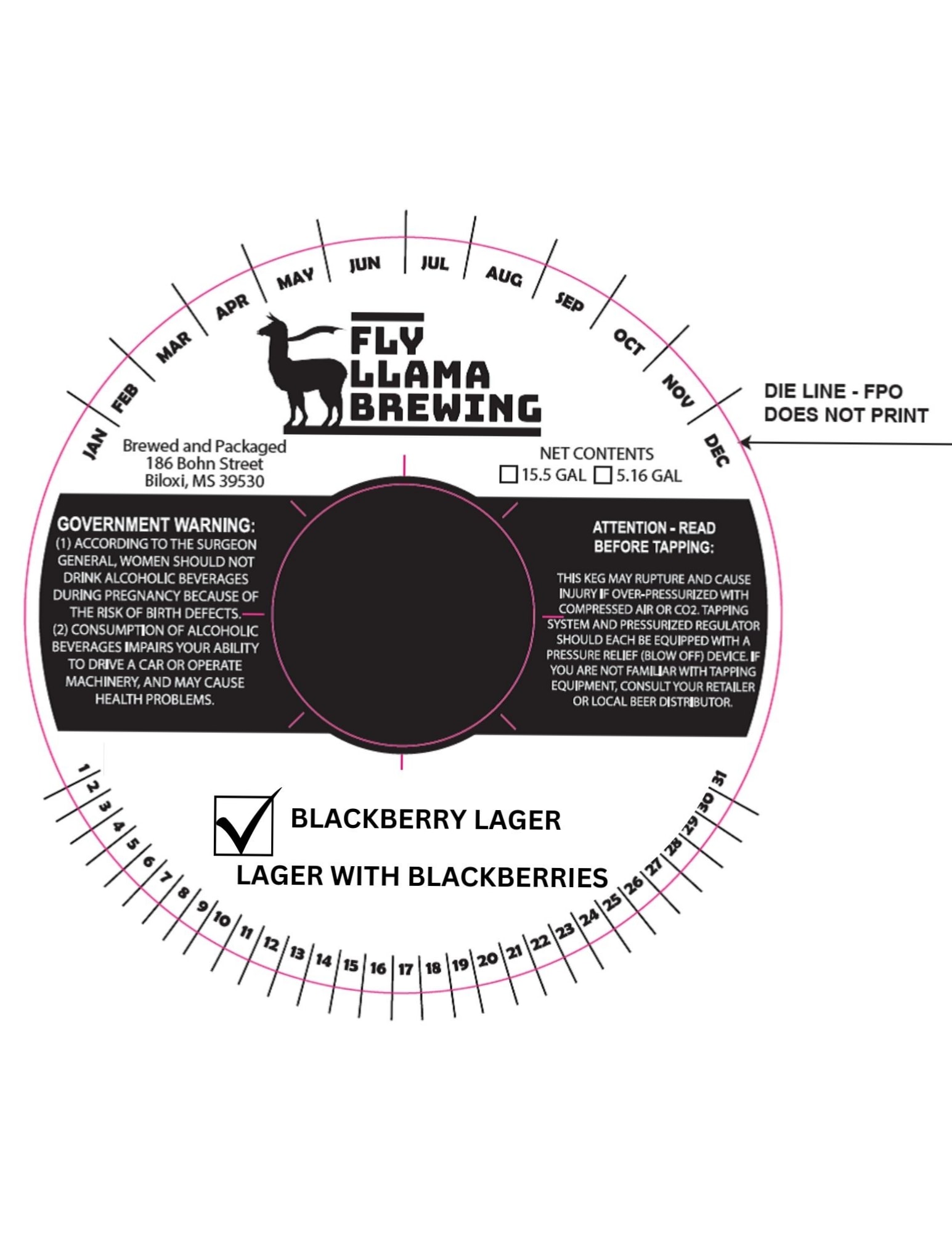 Blackberry Lager by Fly Llama Brewing - beer label