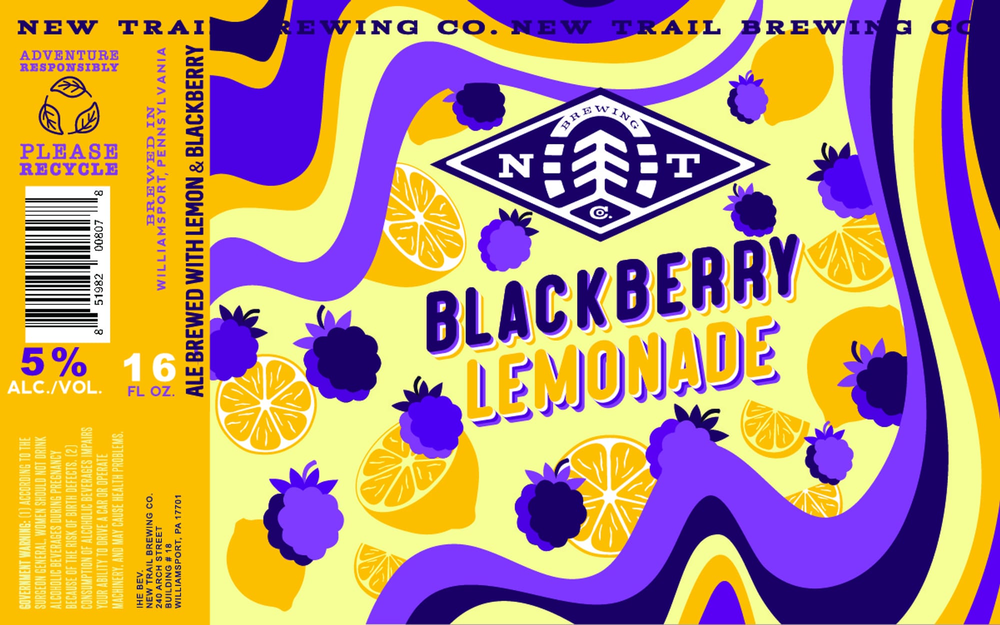 Blackberry Lemonade by New Trail Brewing - beer label