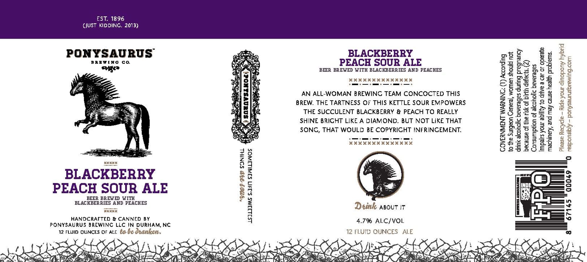 Blackberry Peach Sour Ale by PonySaurus Brewing Co. - beer label