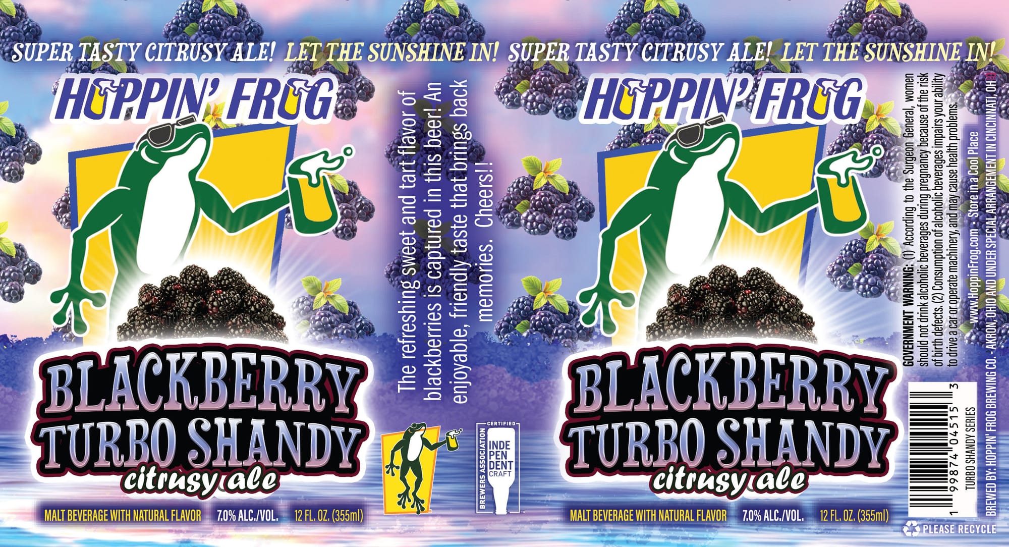 Blackberry Turbo Shandy by Hoppin’ Frog Brewing - beer label
