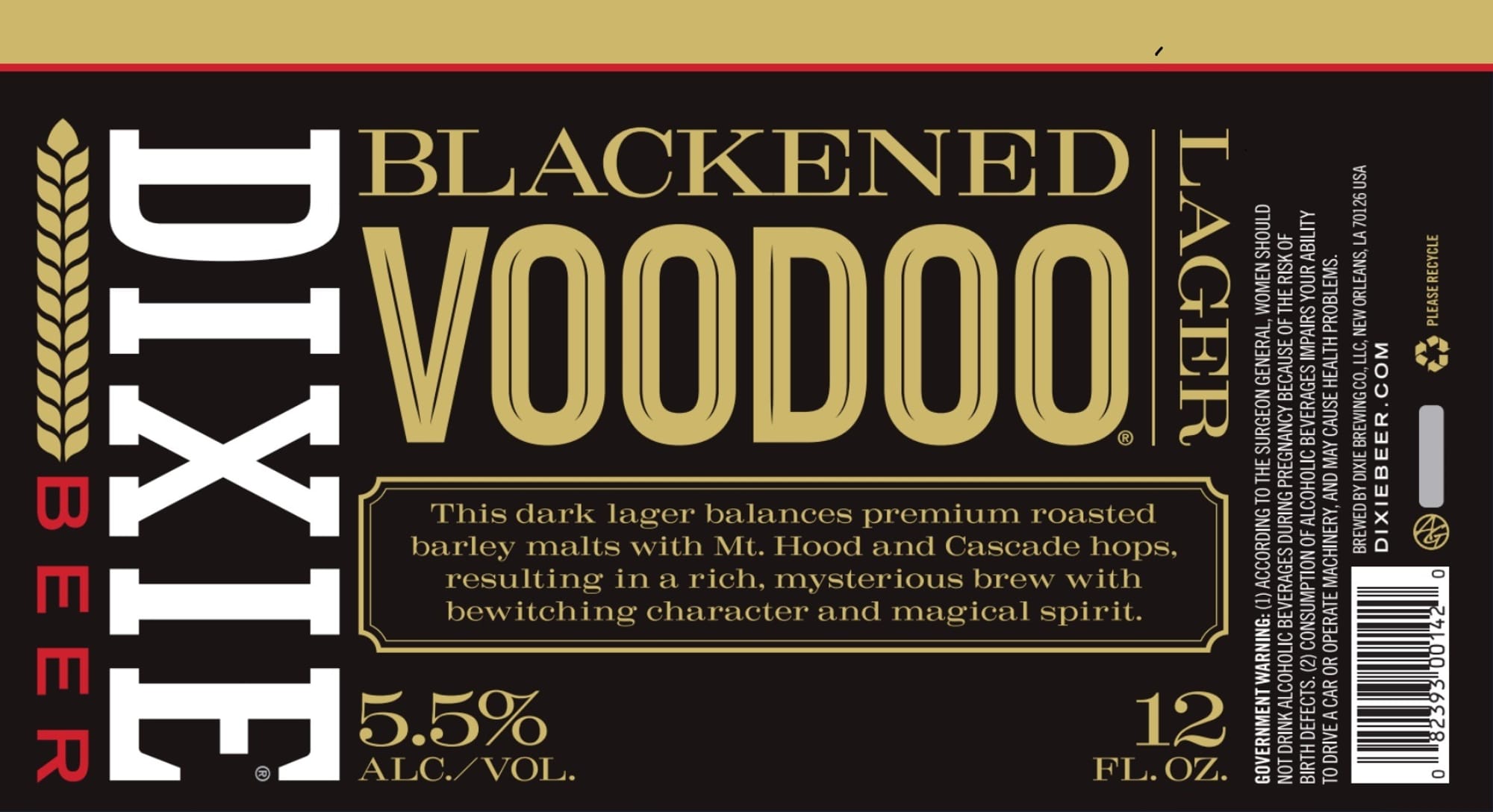 Blackened Voodoo Lager by Dixie Beer - beer label