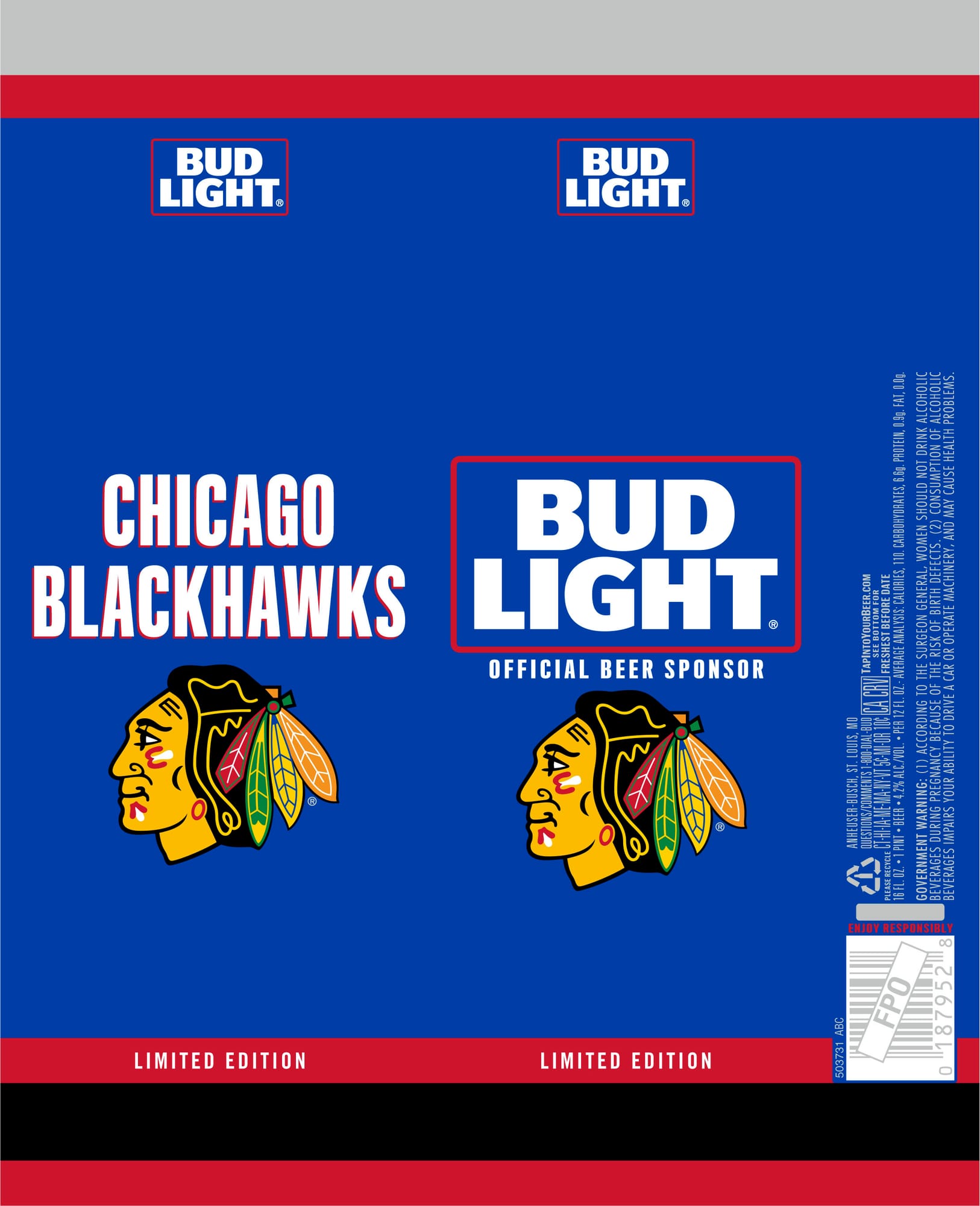 Bud Light (Chicago Blackhawks Limited Edition) by Anheuser-Busch - beer label
