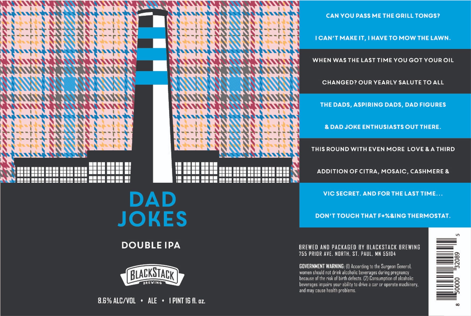 Dad Jokes Double IPA by Blackstack Brewing - beer label