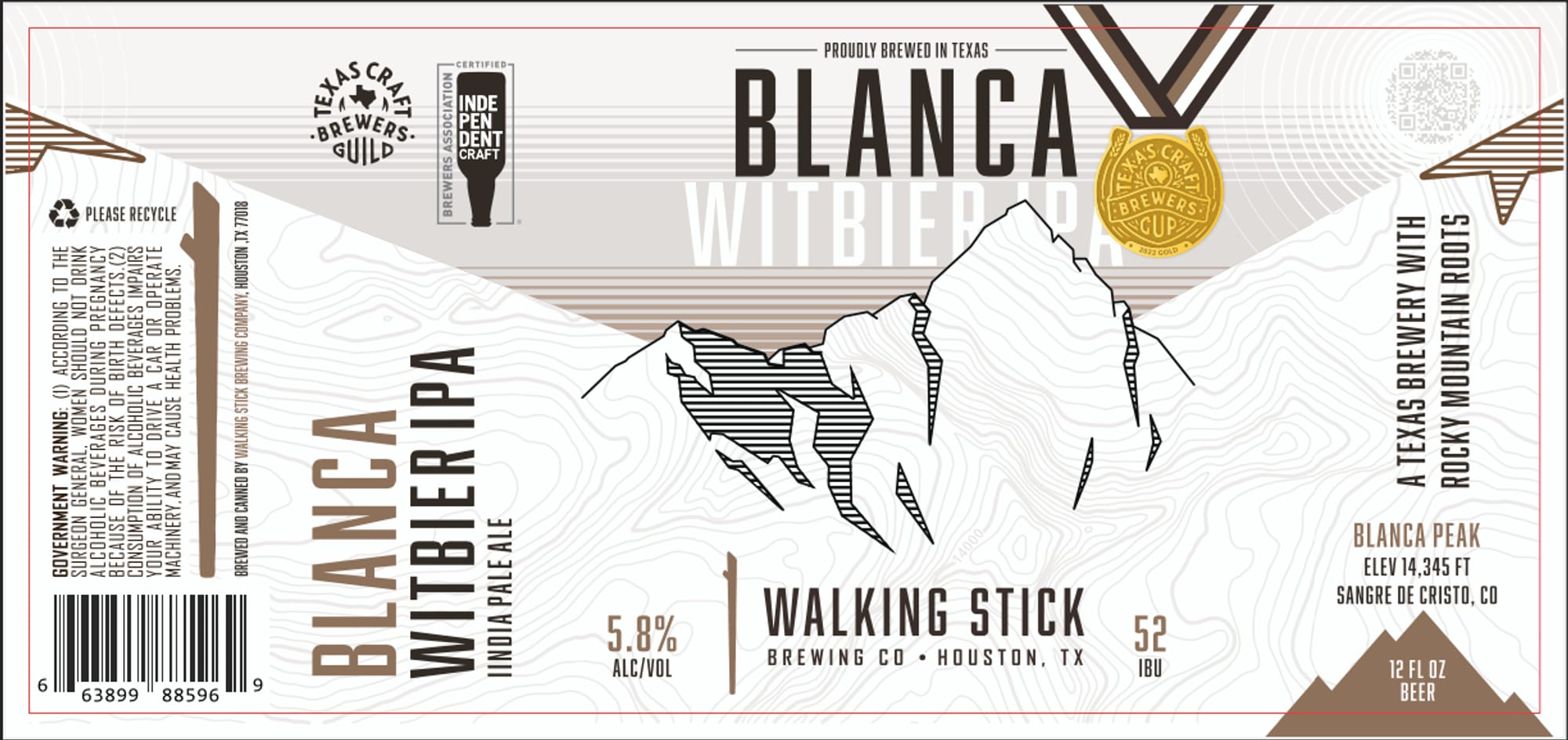Blanca Peak Witbier by Walking Stick Brewing Co. - beer label